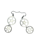 Steampunk Silver Double Cog Dangle Statement Earrings