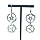 Cog Double Dangle Silver Steampunk Hardware Statement Earrings