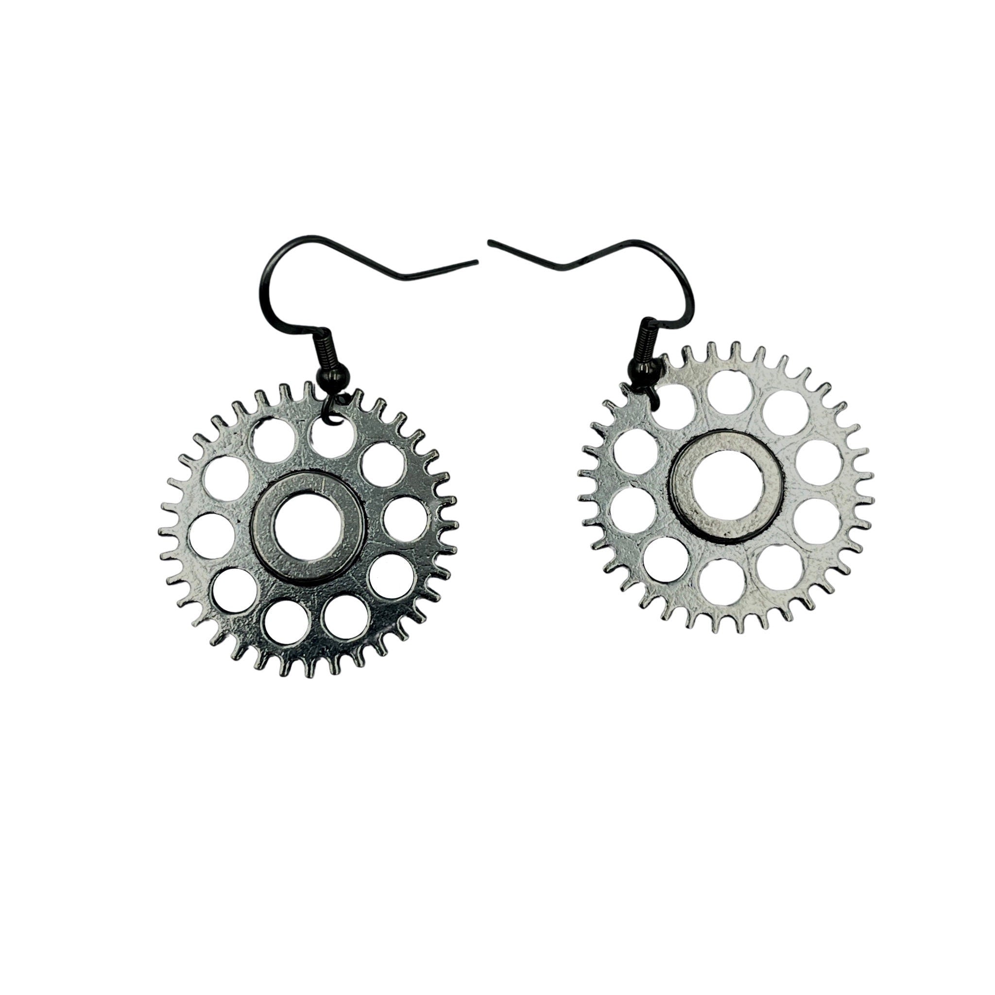 Steampunk Silver Dangle Hardware Cog Earrings