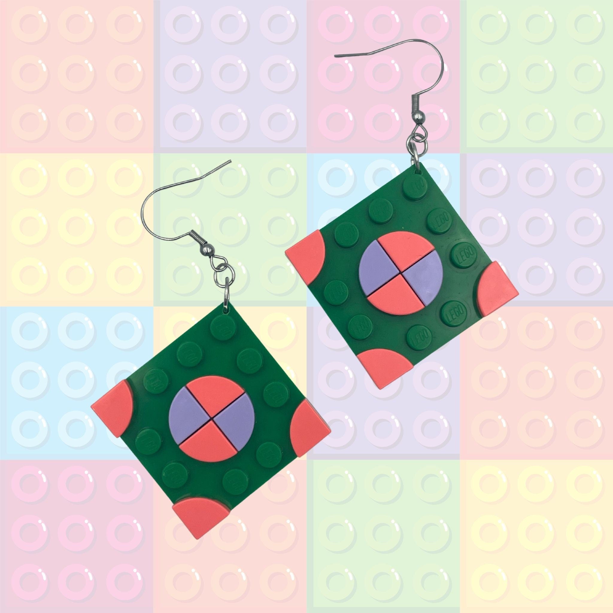 Green Square Geometric Earrings made with upcycled LEGO®