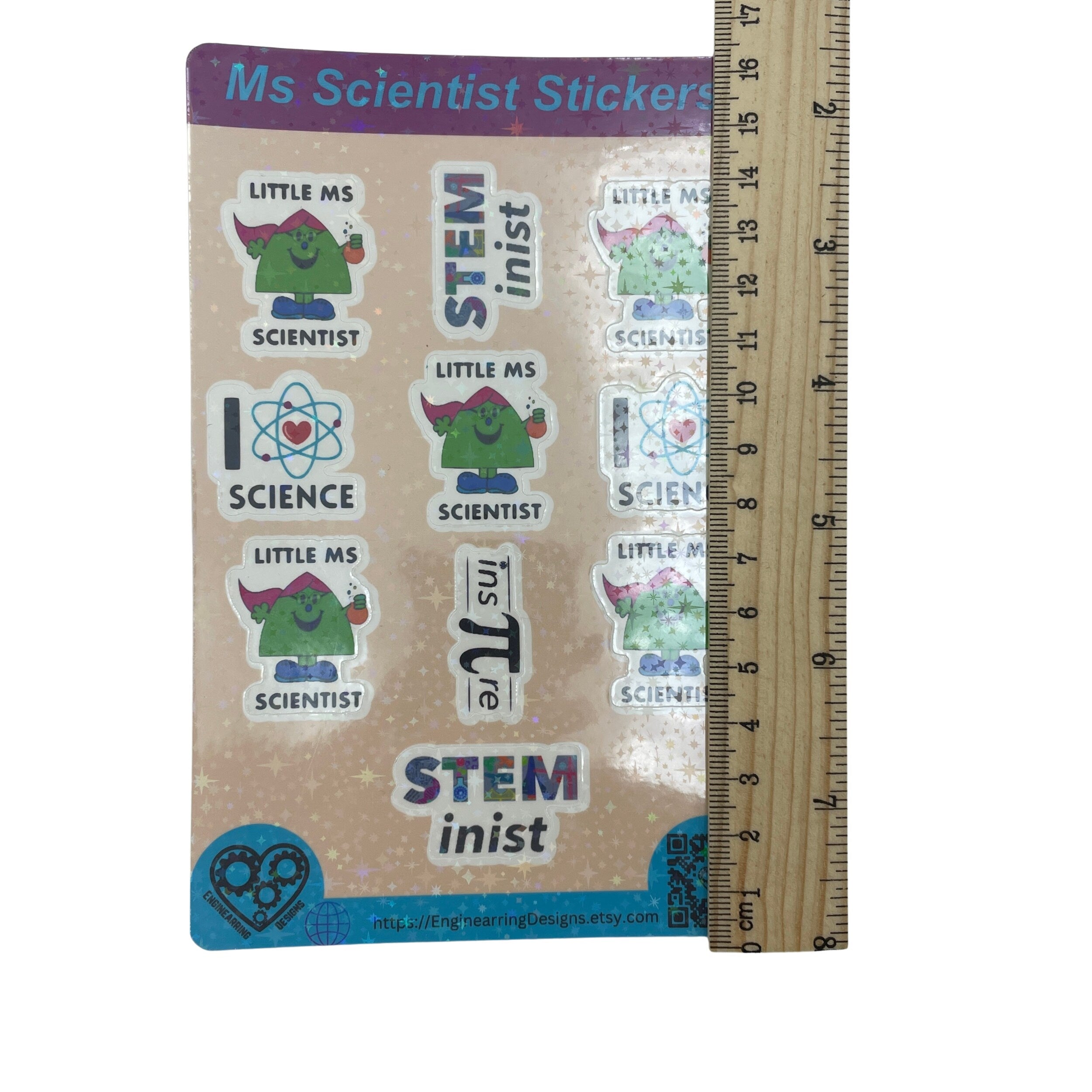 Little Ms Scientist Holographic Sticker Sheet. Women in Science STEMinist decal