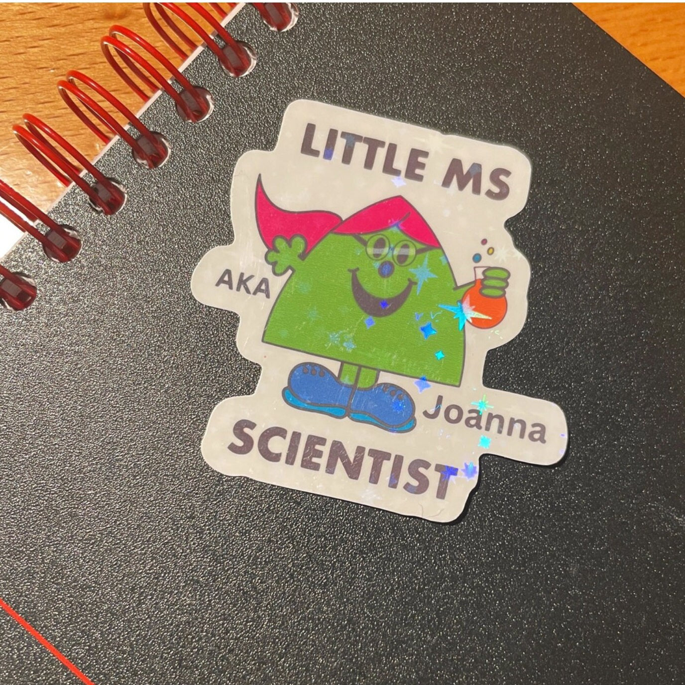 Personalised Little Ms Scientist Holographic Vinyl Sticker Star Holographic