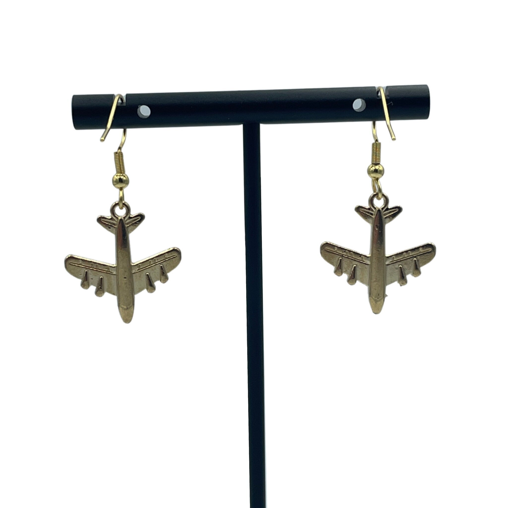 Gold tone Airplane Earrings. Perfect gift for the little geek plane lover in your life