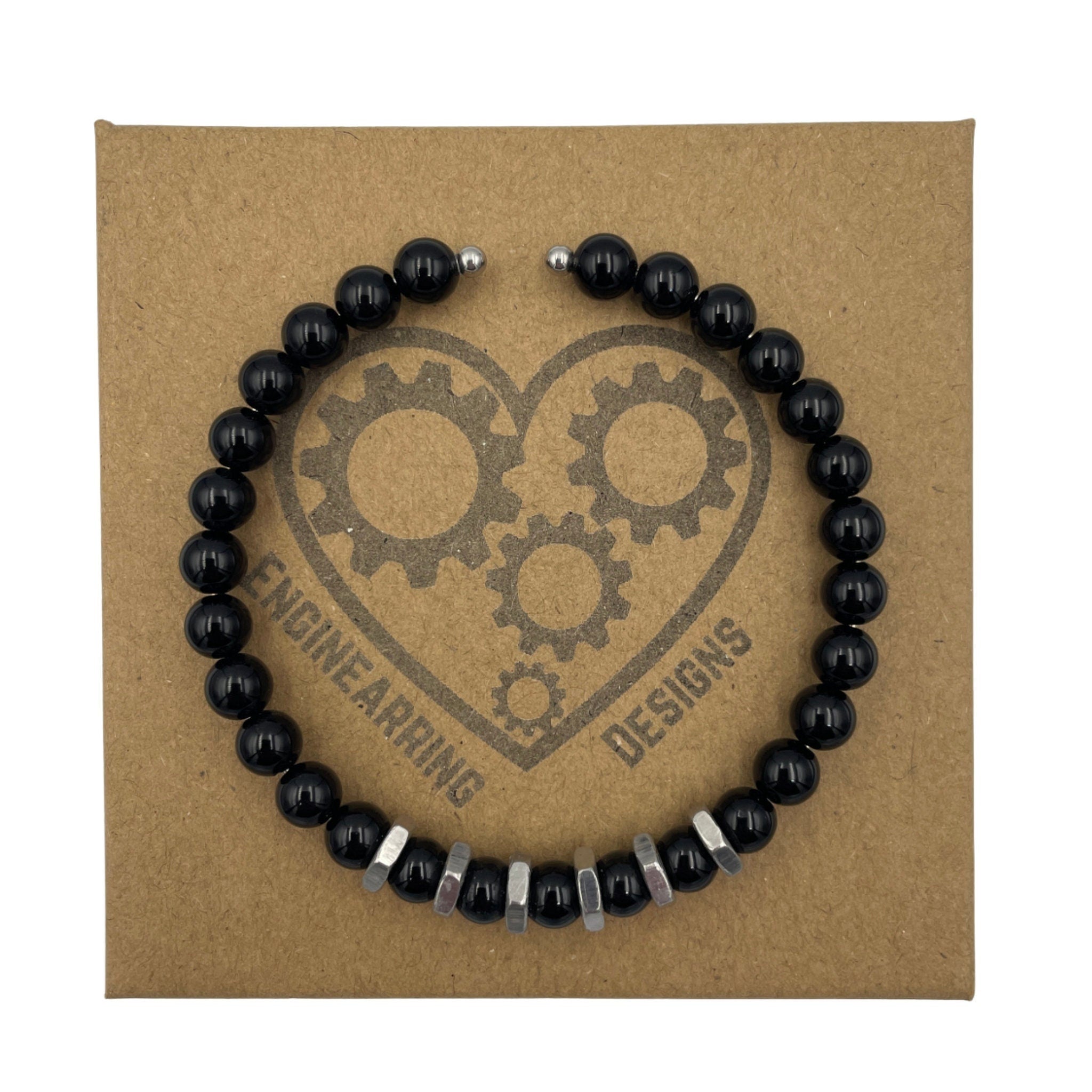 Onyx and Stainless Steel Hex Nut Bracelet