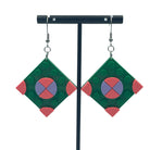 Green Square Geometric Earrings made with upcycled LEGO®