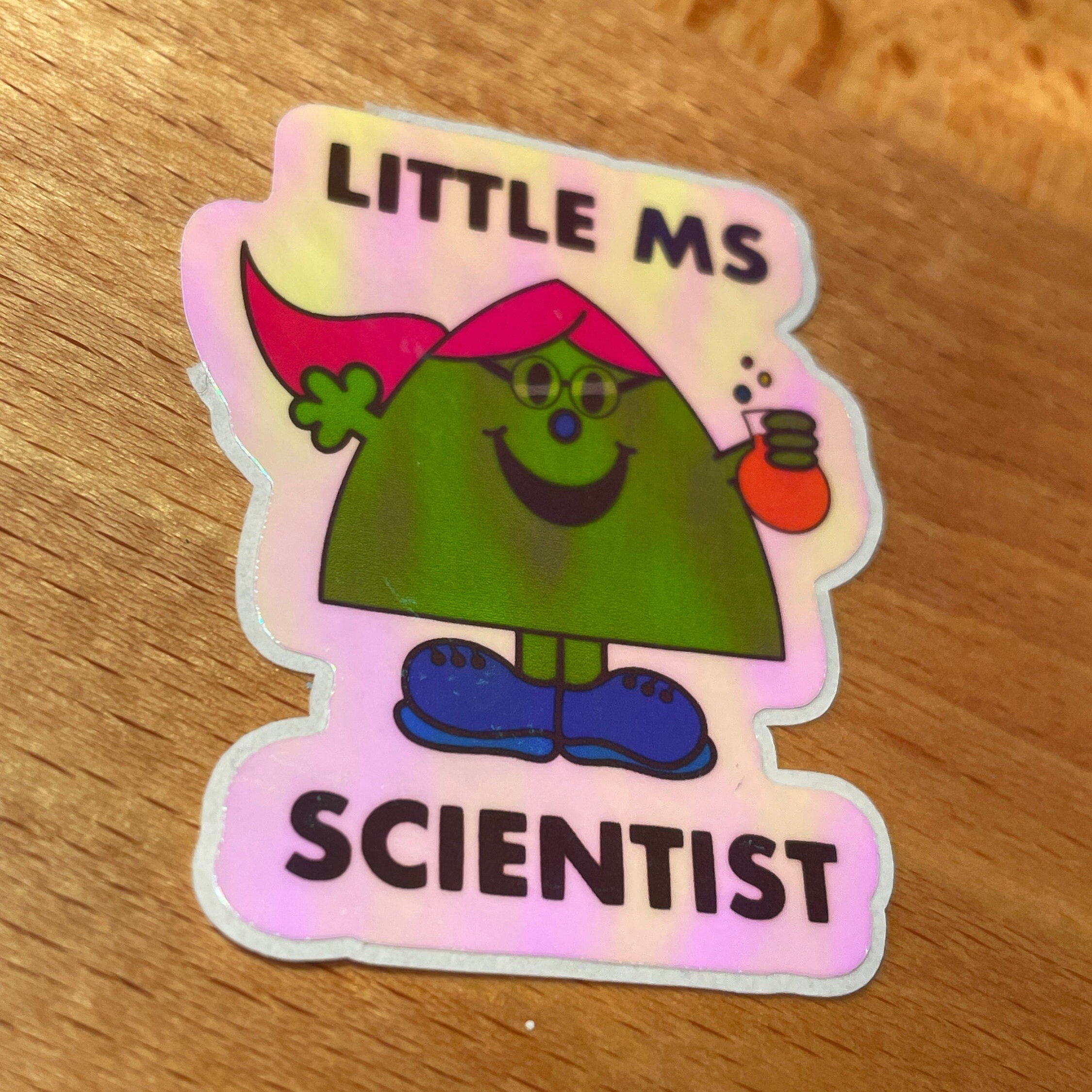 Little Ms Scientist Holographic Vinyl Sticker. STEMinist decal - Women and Girls in Science Gift