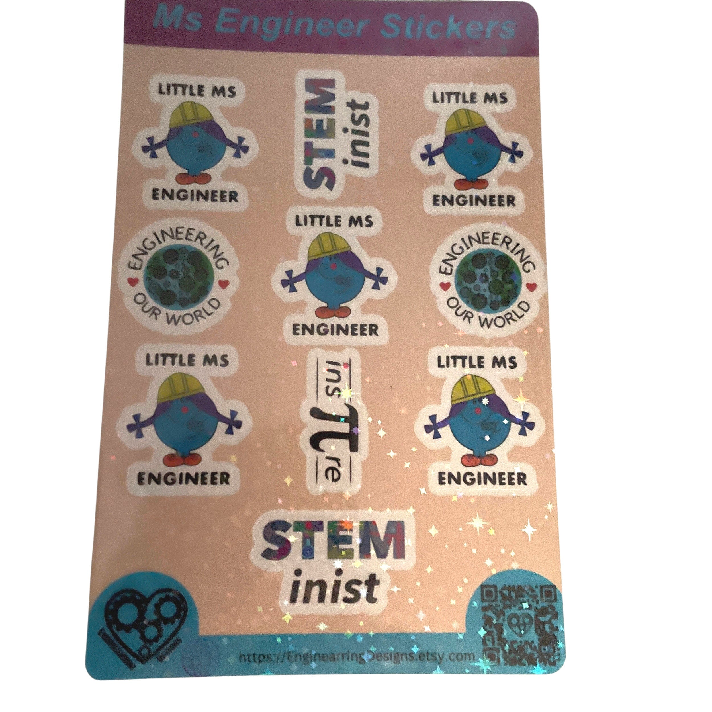 Little Ms Engineer Holographic Sticker Sheet. Women in Engineering STEMinist decal