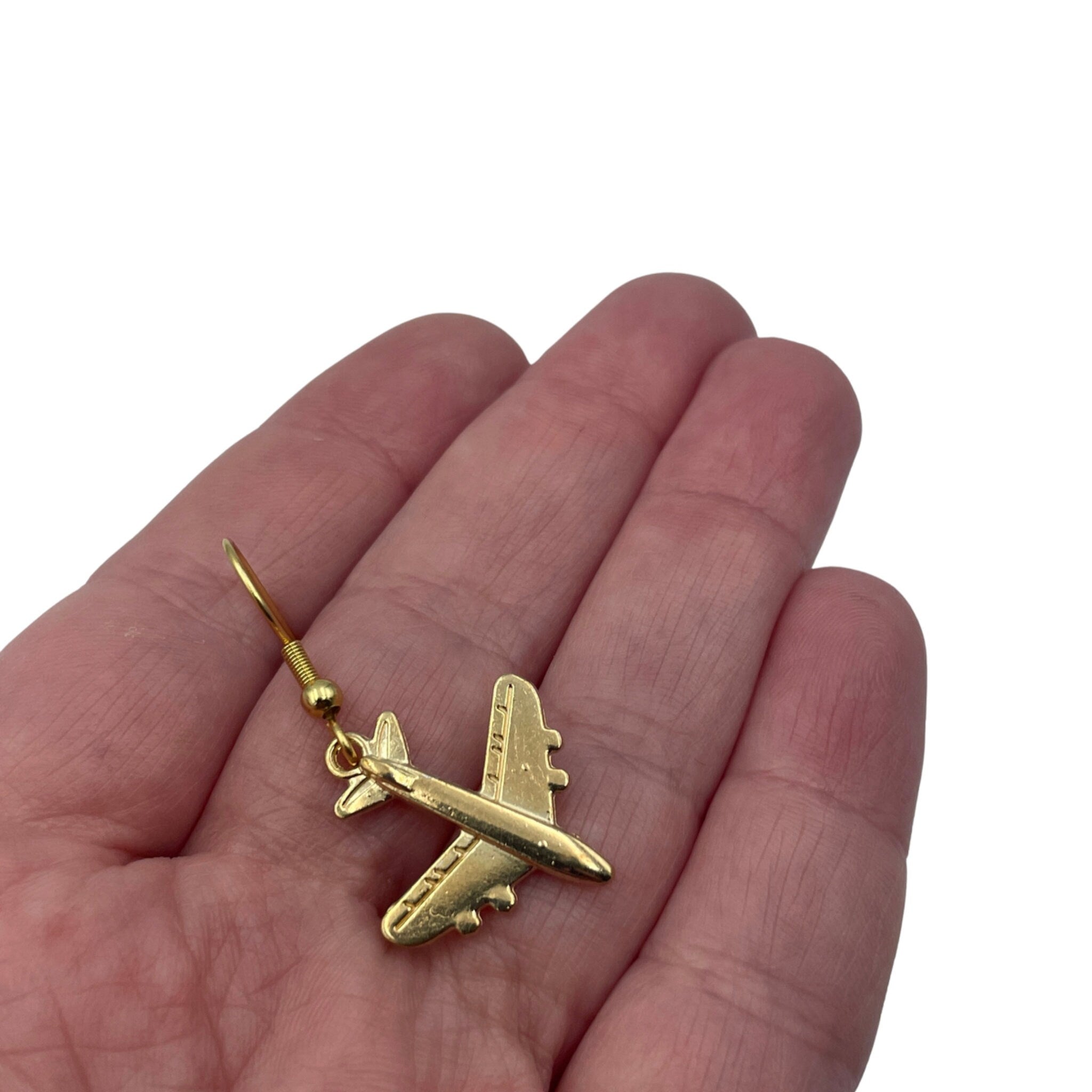 Gold tone Airplane Earrings. Perfect gift for the little geek plane lover in your life