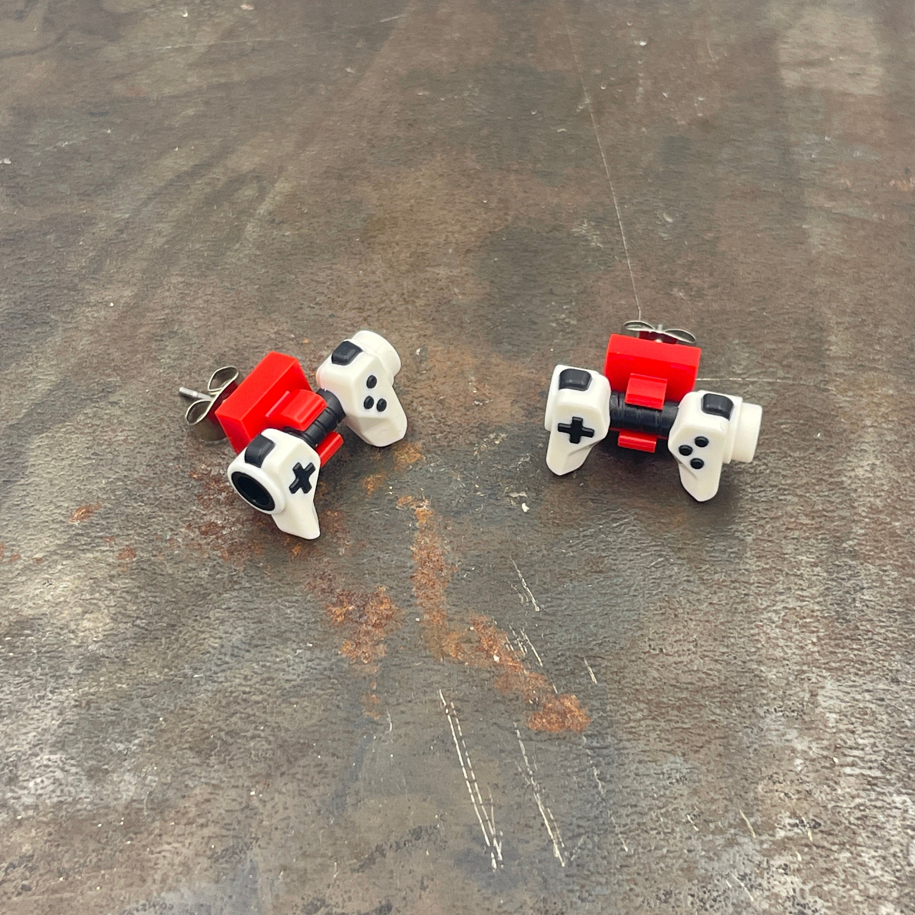 Black & White Kawaii Gamer Game Console Earrings made with upcycled LEGO®