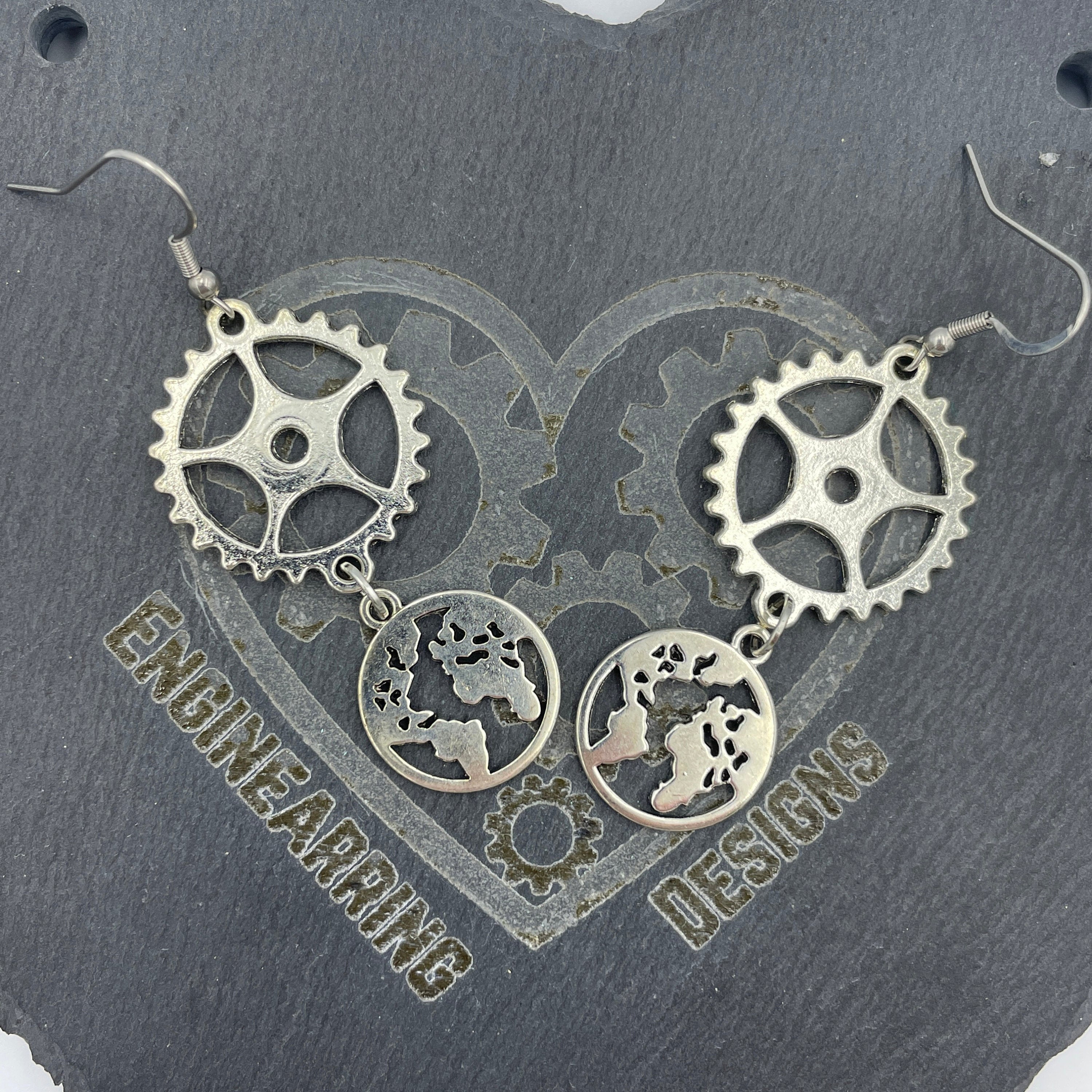 Engineering the World Steampunk Silver Earrings