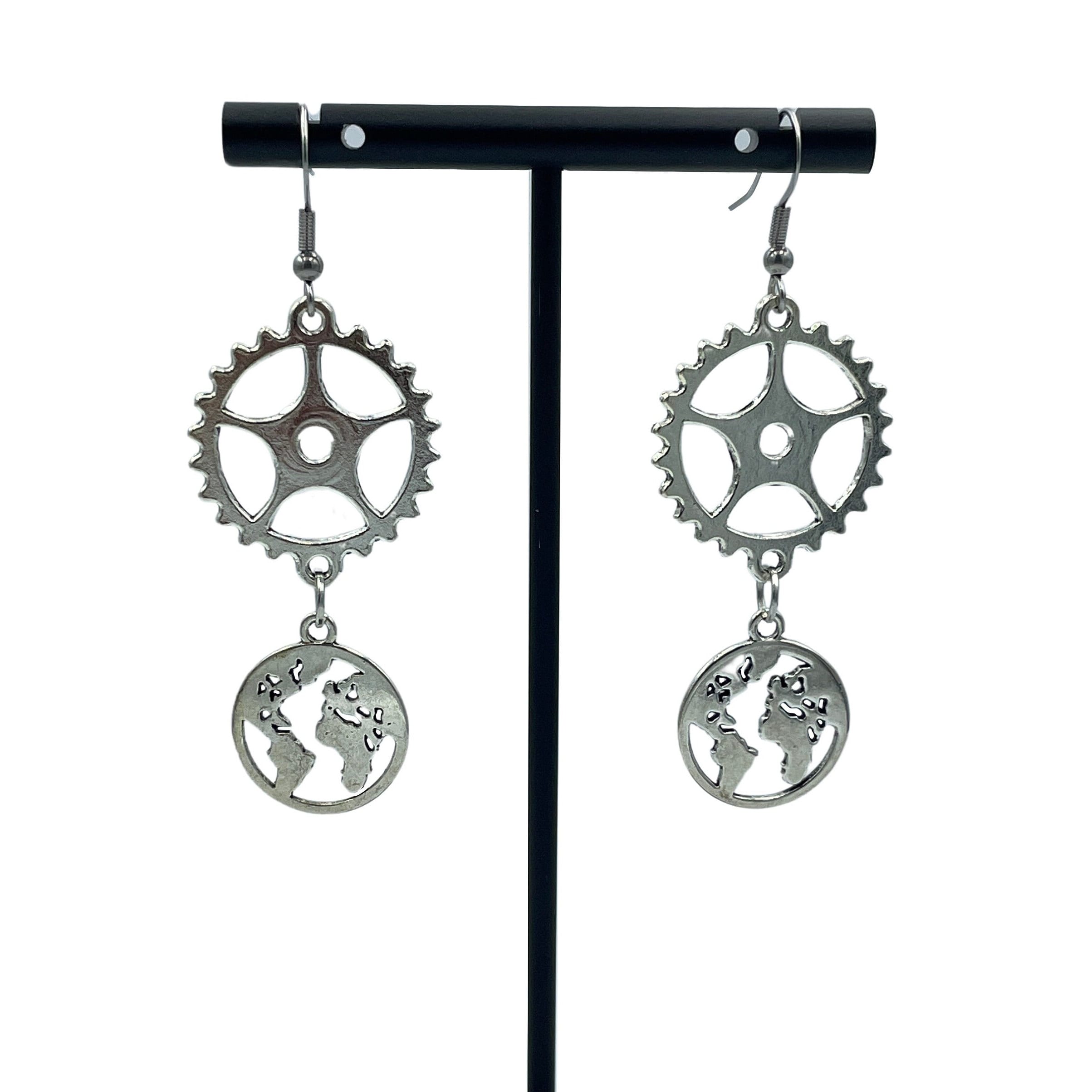 Engineering the World Steampunk Silver Earrings