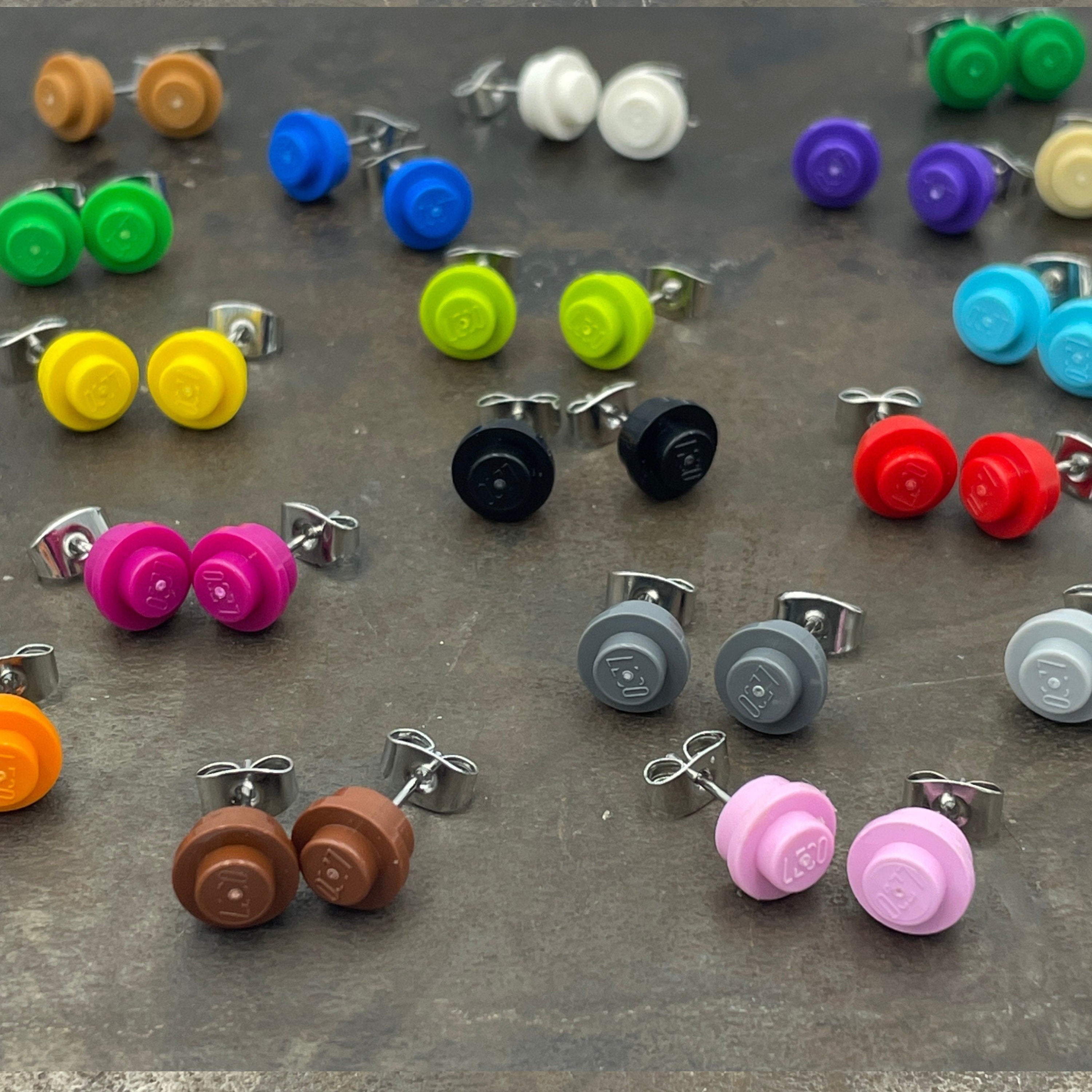 Stud Earrings made with upcycled LEGO® in a variety of colours