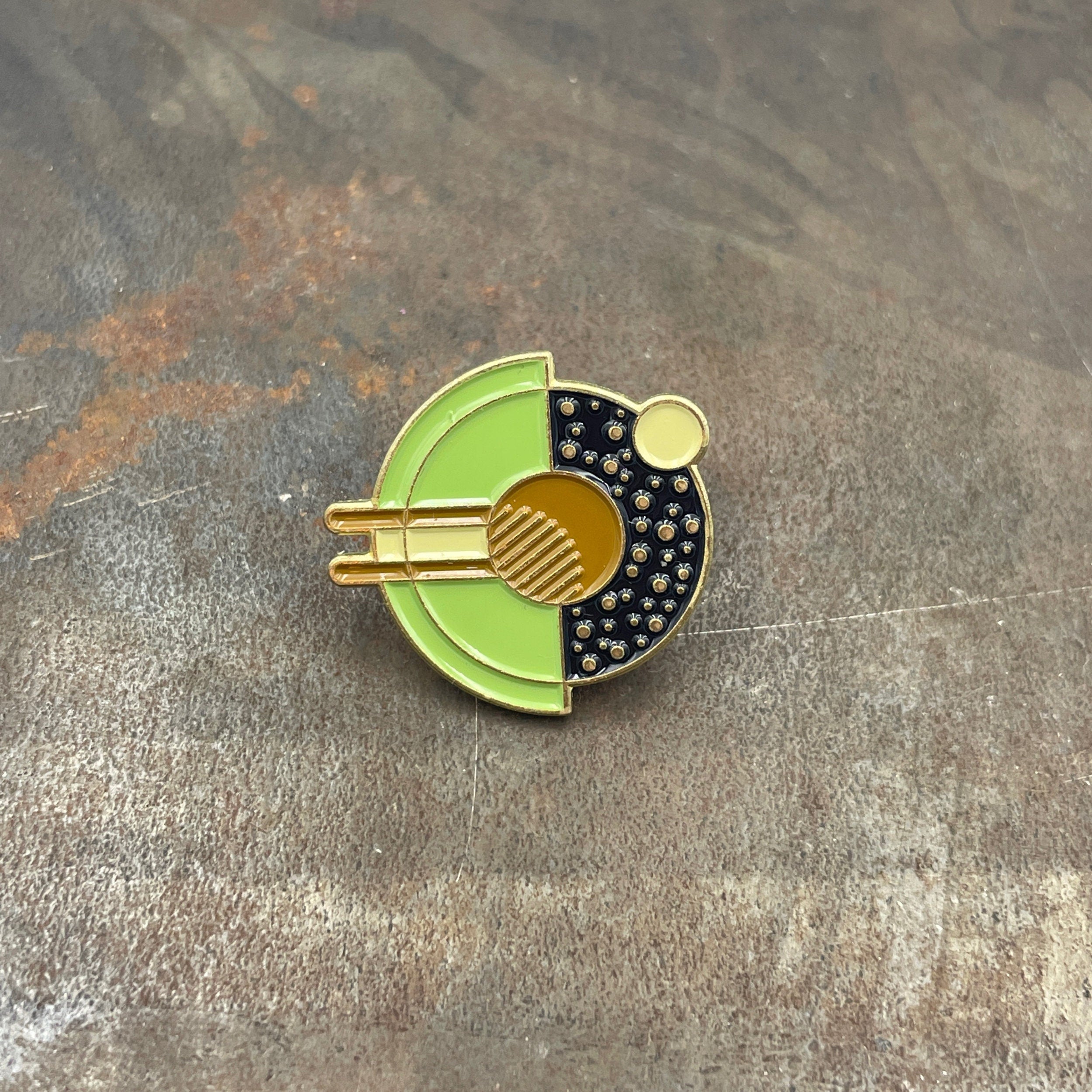 Space Sputnik Enamel Pin. Stylish Geometric Science Badge