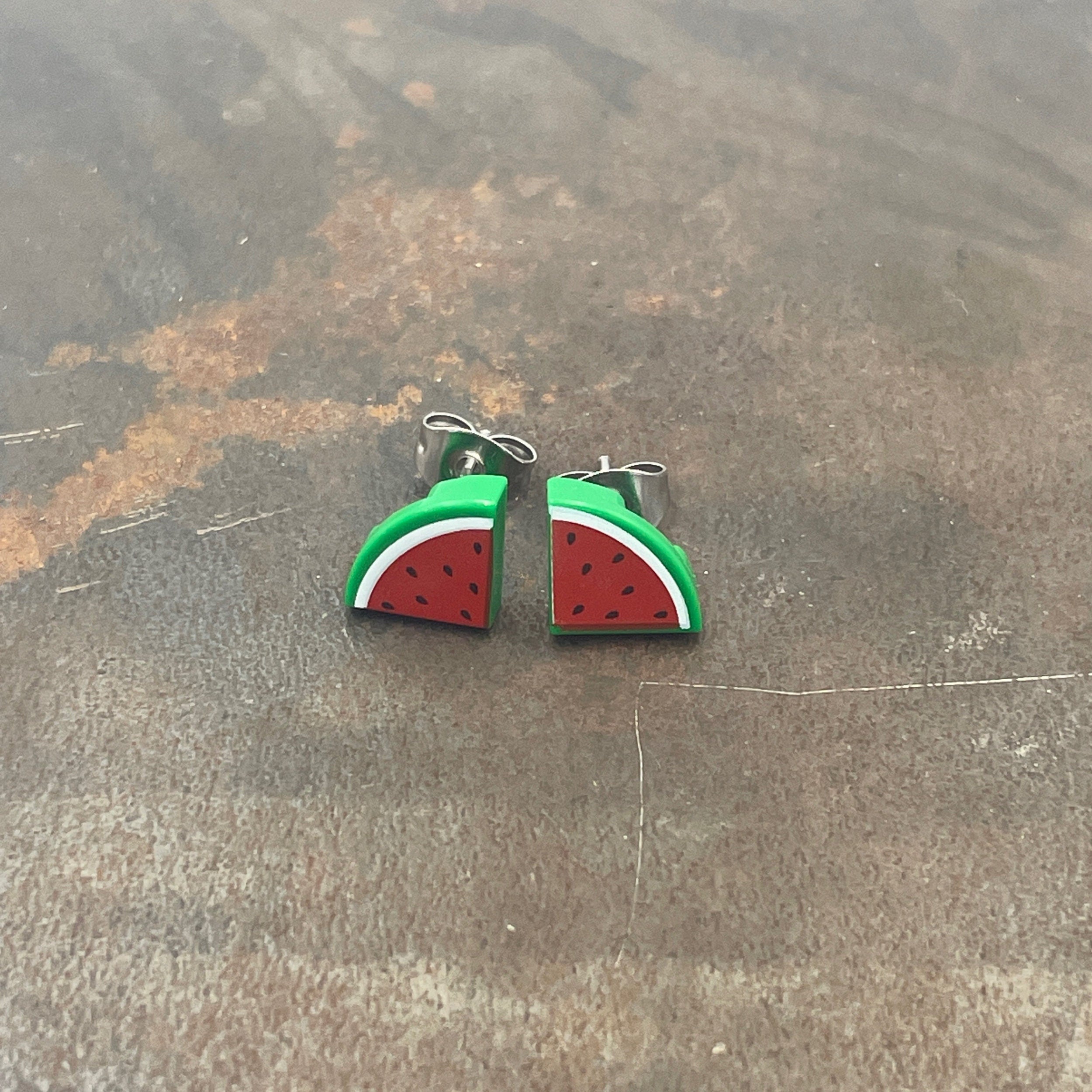 Cute Quarter Watermelon Stud Earrings. Made with upcycled LEGO®