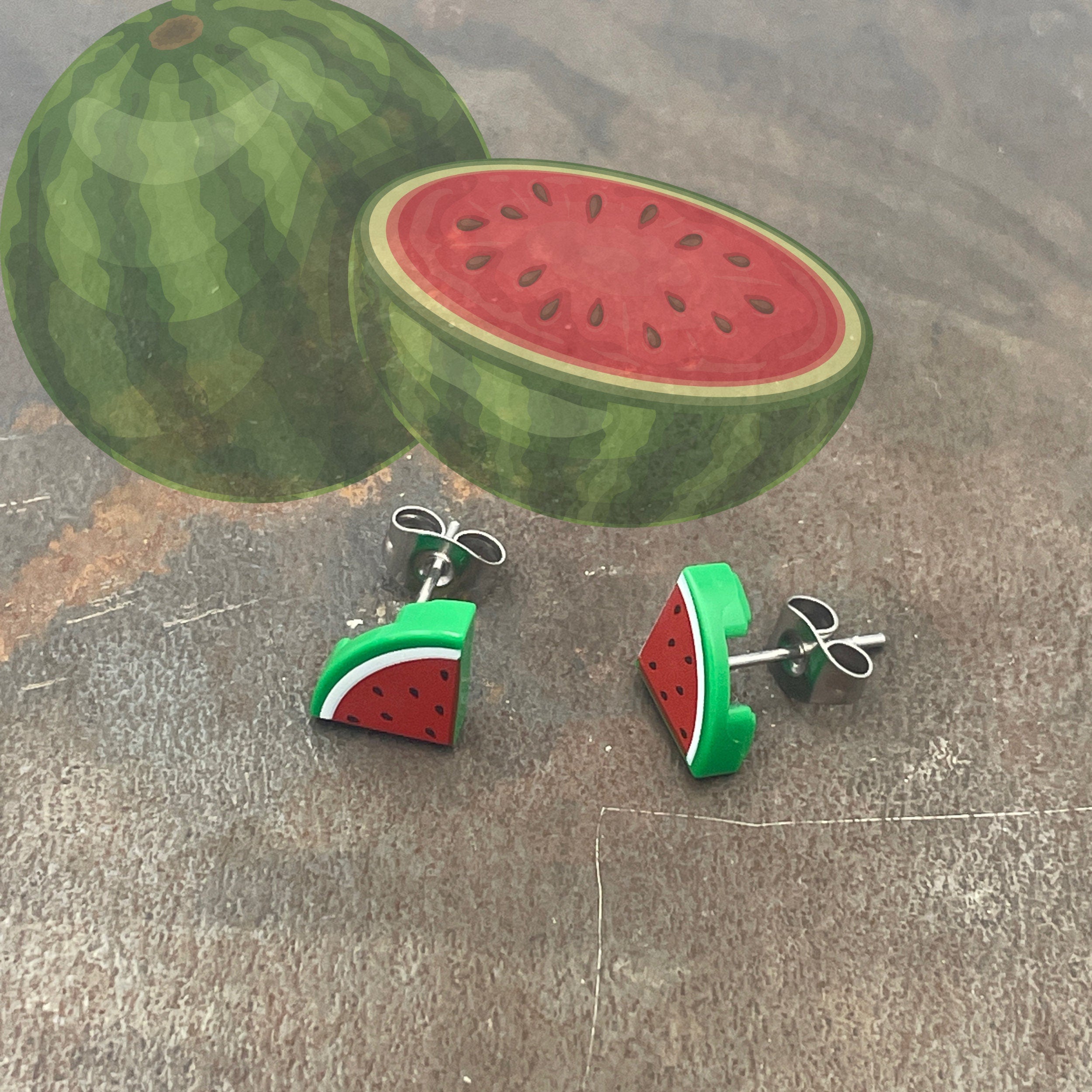 Cute Quarter Watermelon Stud Earrings. Made with upcycled LEGO®