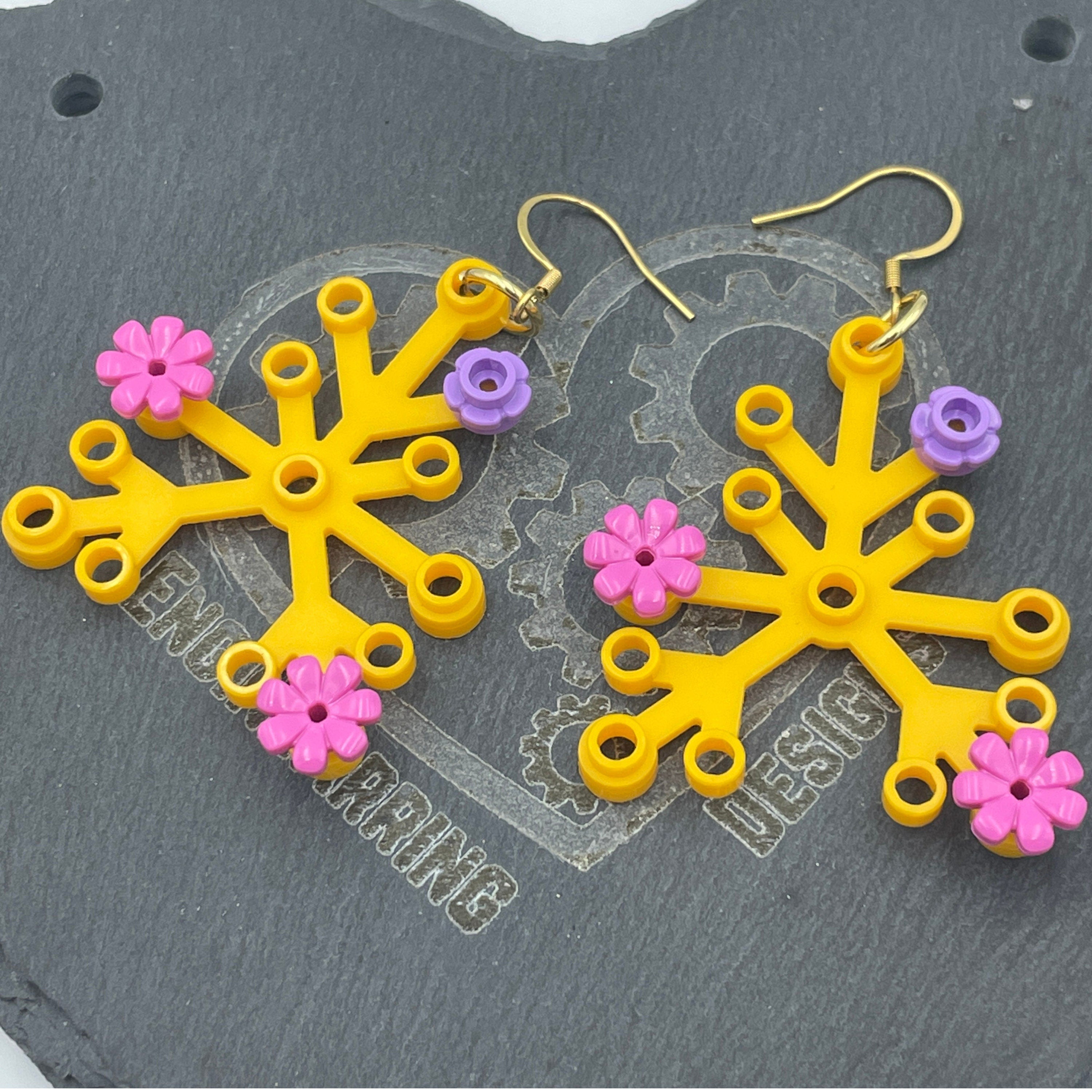 Yellow Floral Plant Earrings made with upcycled LEGO®