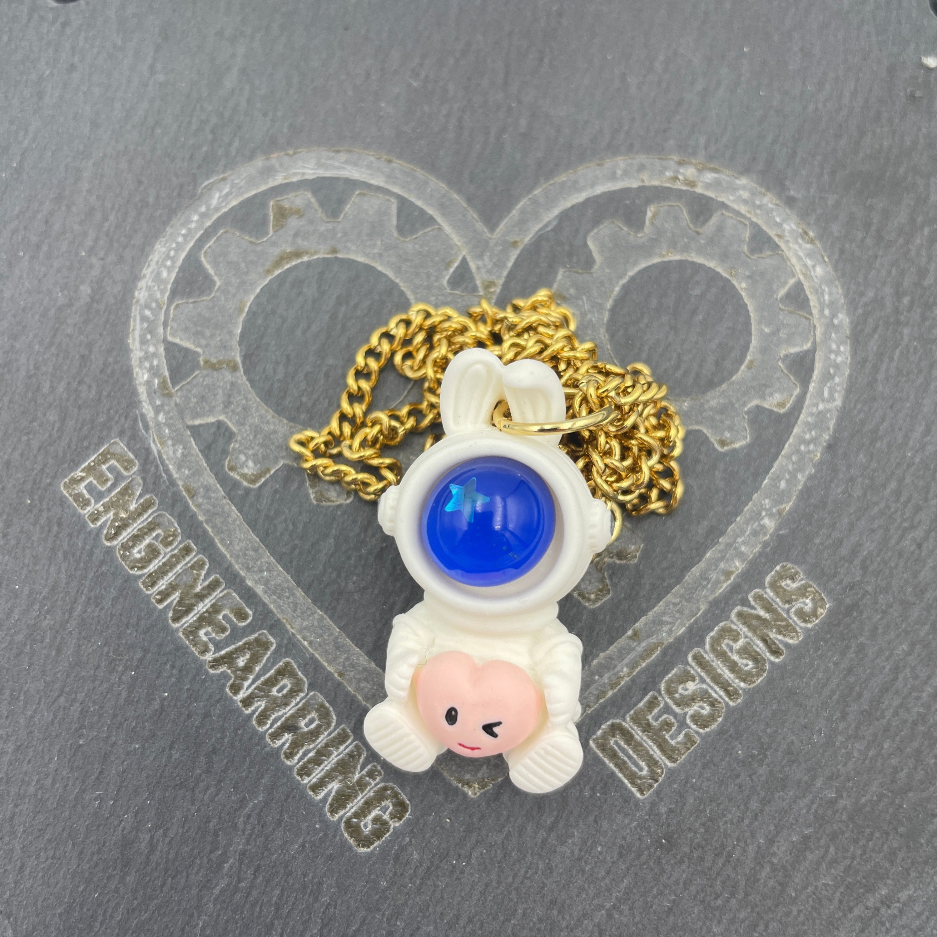 Cute Kawaii Bunny Astronaut with Heart Necklace