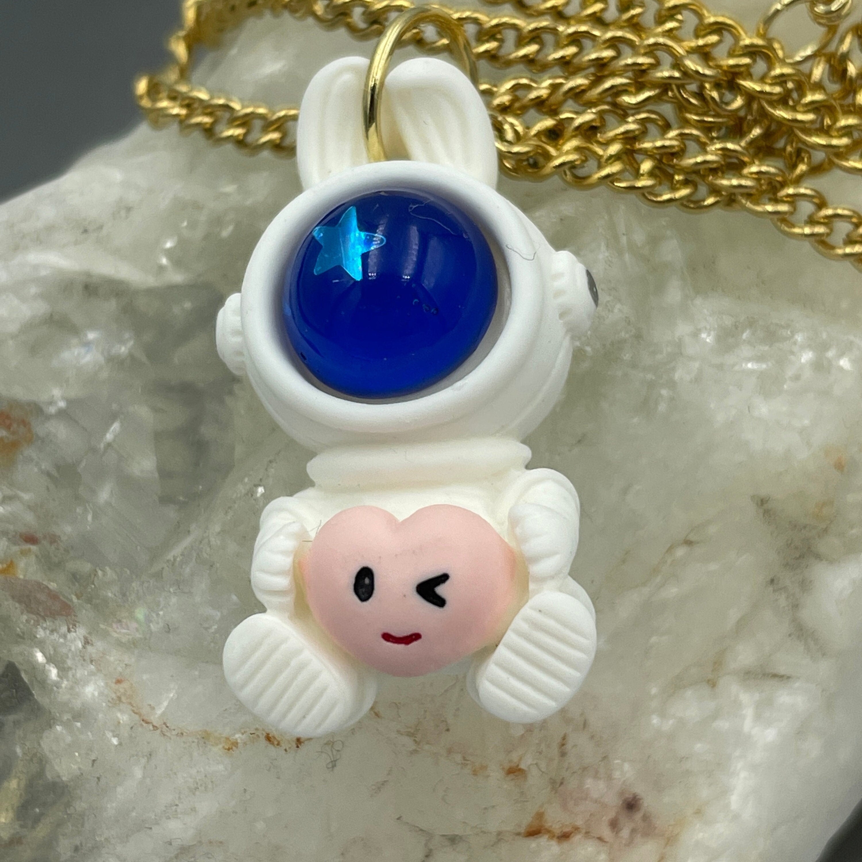 Cute Kawaii Bunny Astronaut with Heart Necklace