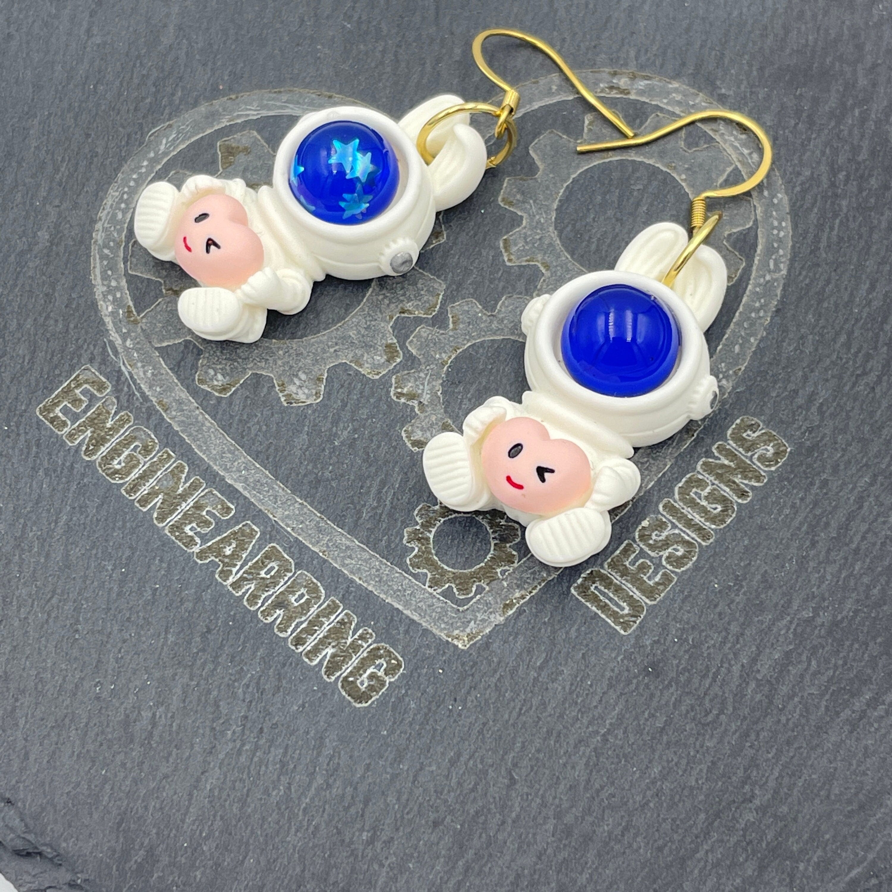 Cute Kawaii Bunny Astronaut with Heart Earrings