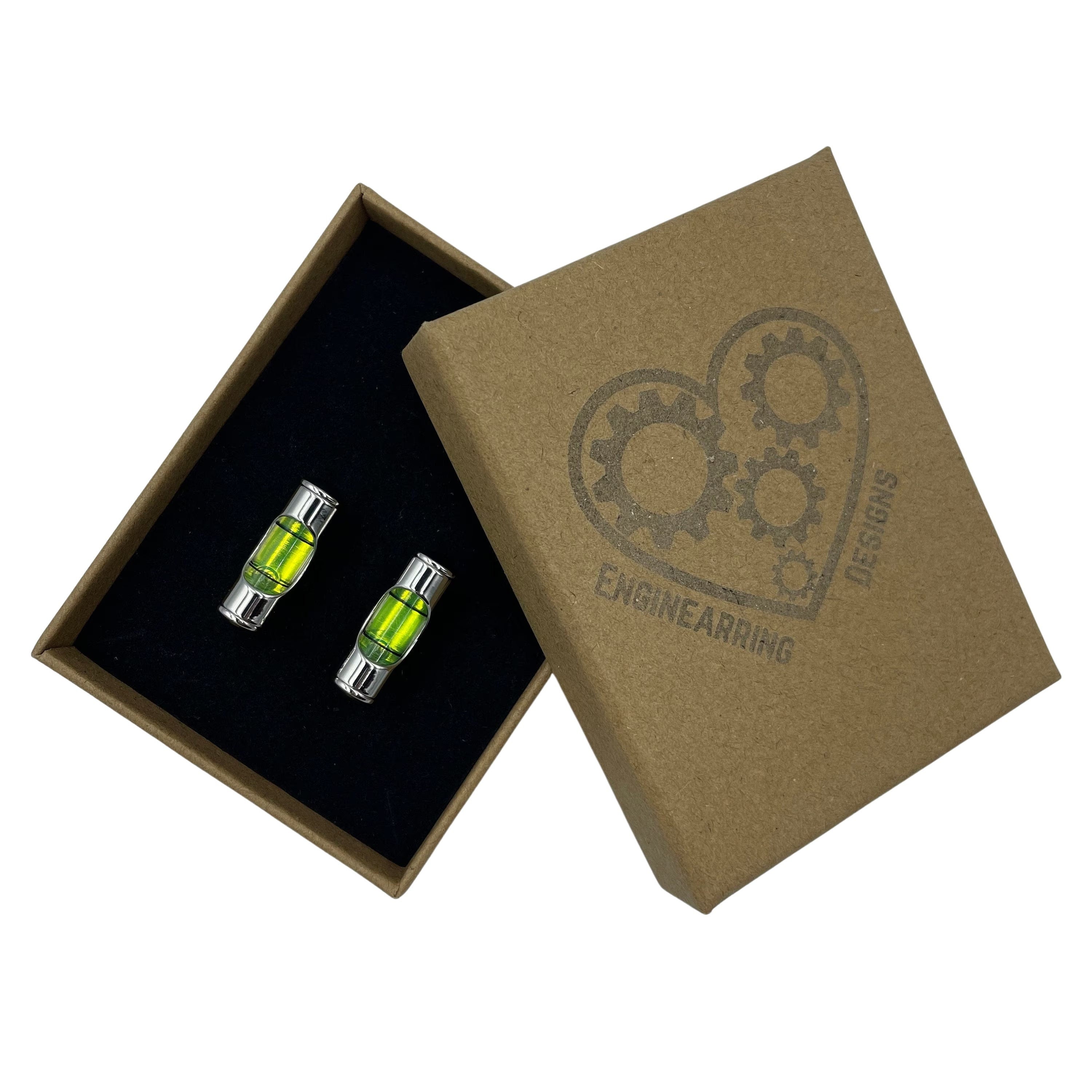 Pair Spirit Level Cufflinks. Great for engineers, technicians, builders and enthusiastic DIYers Yellow