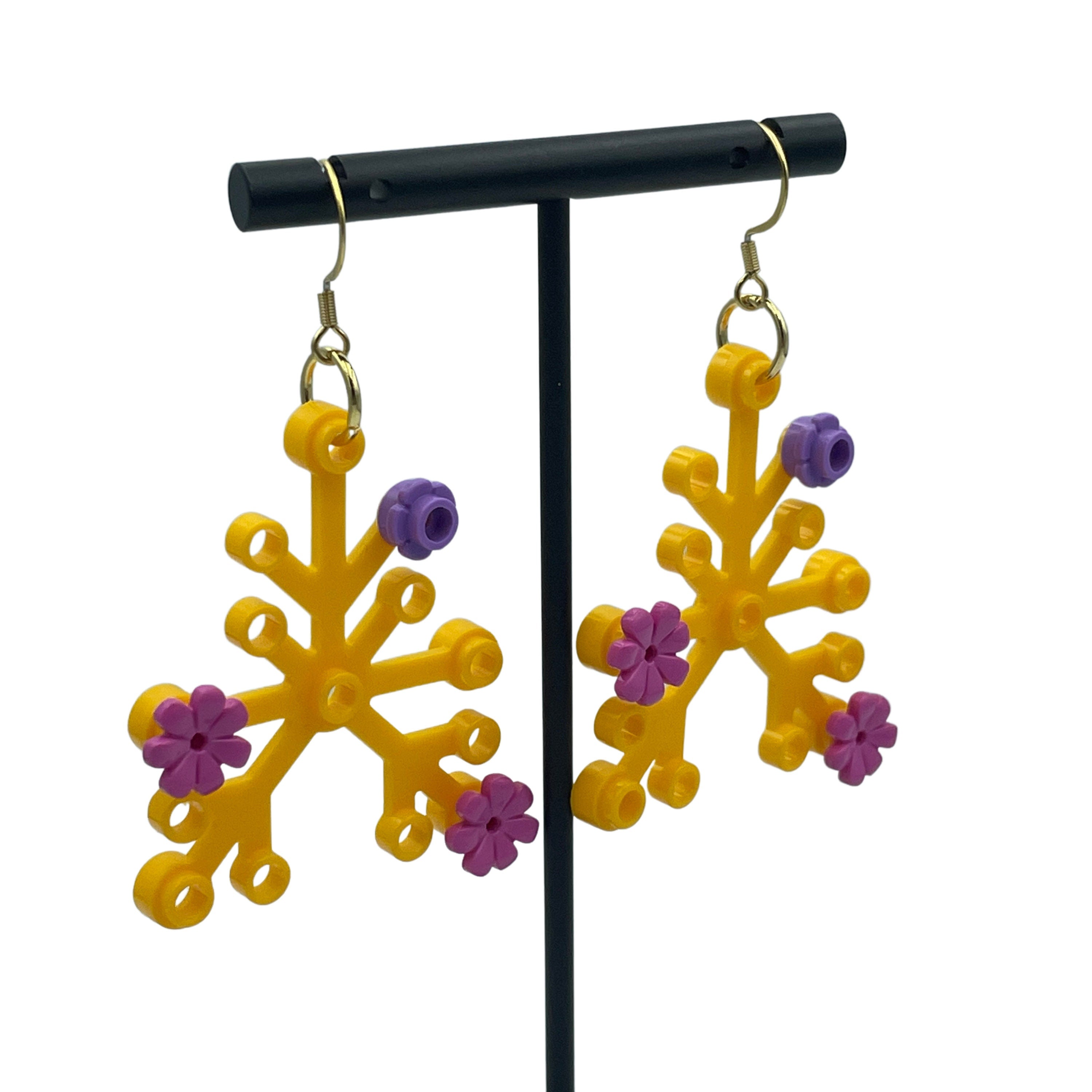 Yellow Floral Plant Earrings made with upcycled LEGO®