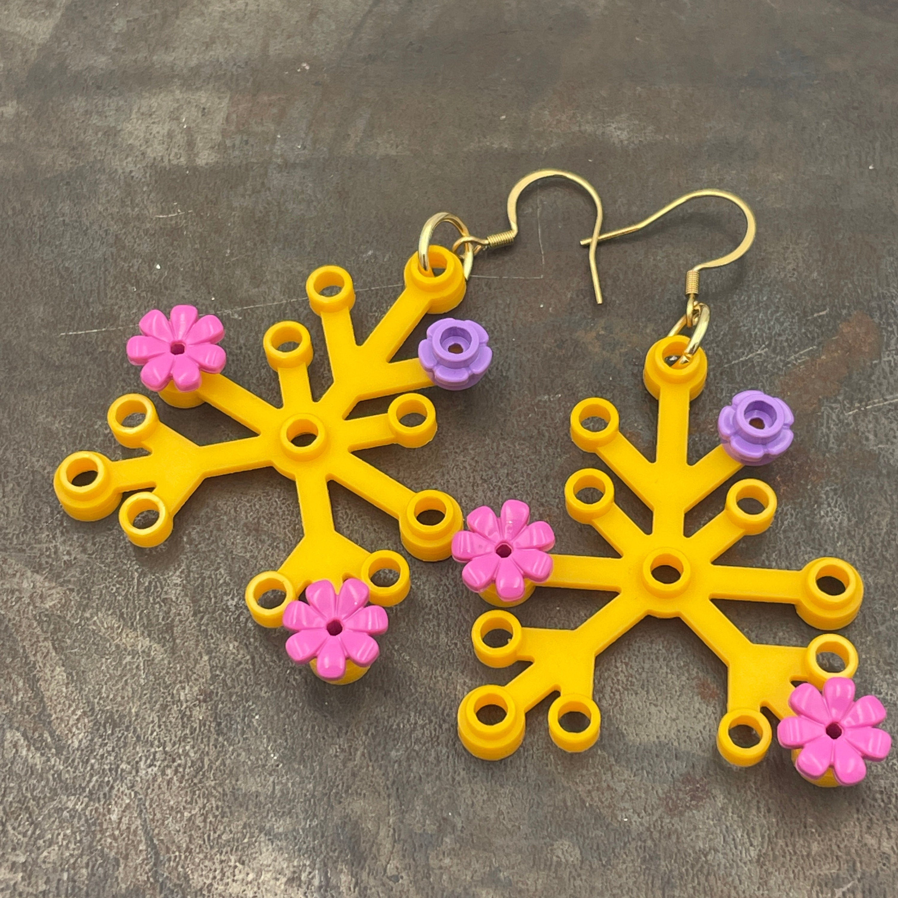 Yellow Floral Plant Earrings made with upcycled LEGO®