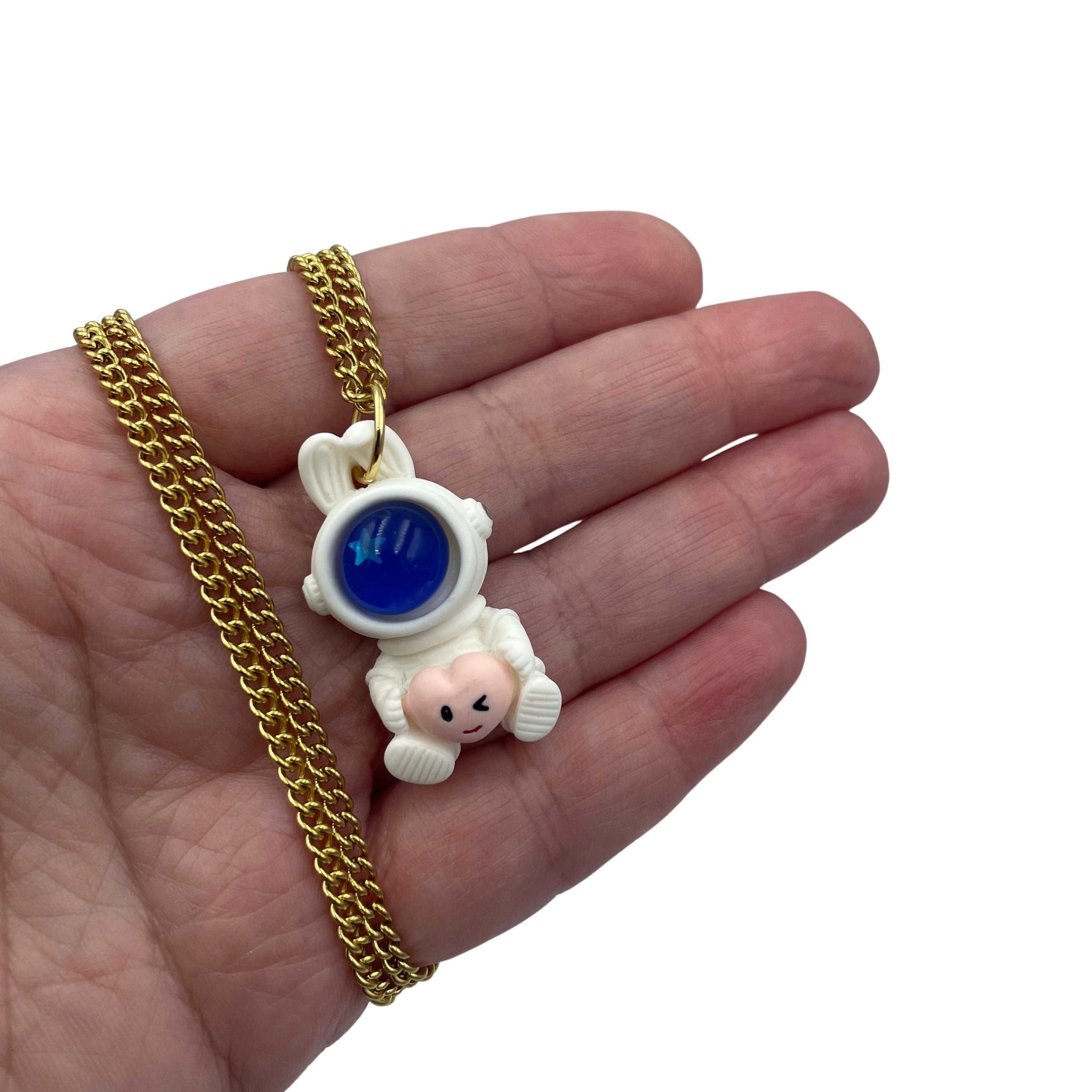 Cute Kawaii Bunny Astronaut with Heart Necklace