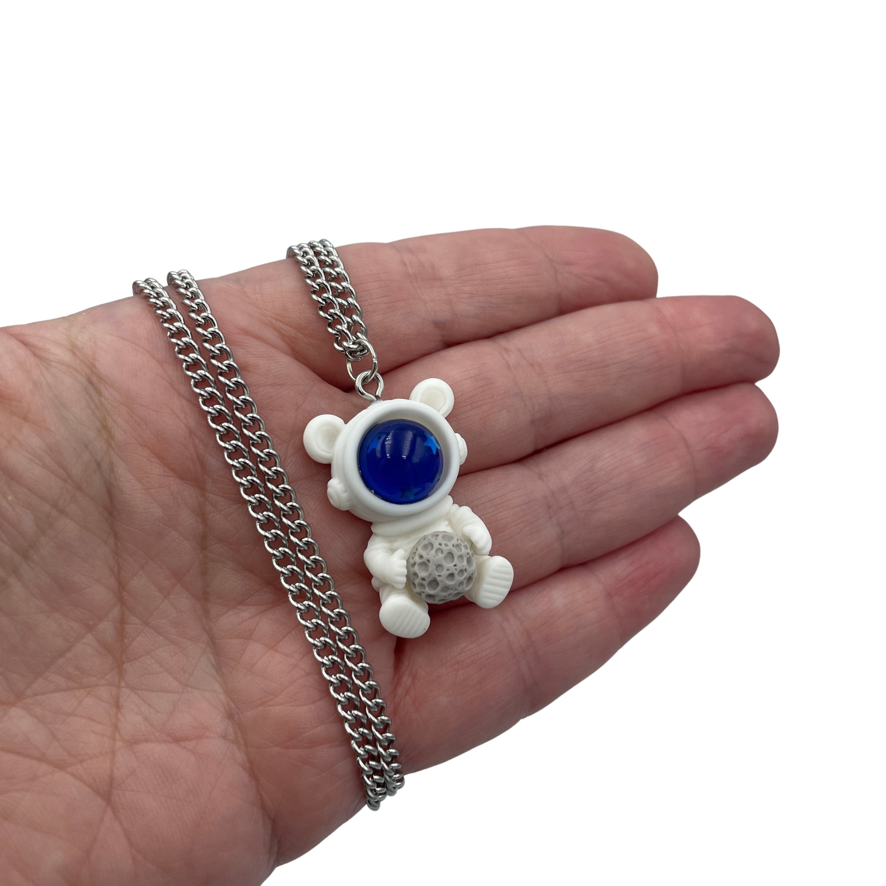 Cute Kawaii Bear Astronaut with Space Rock Necklace