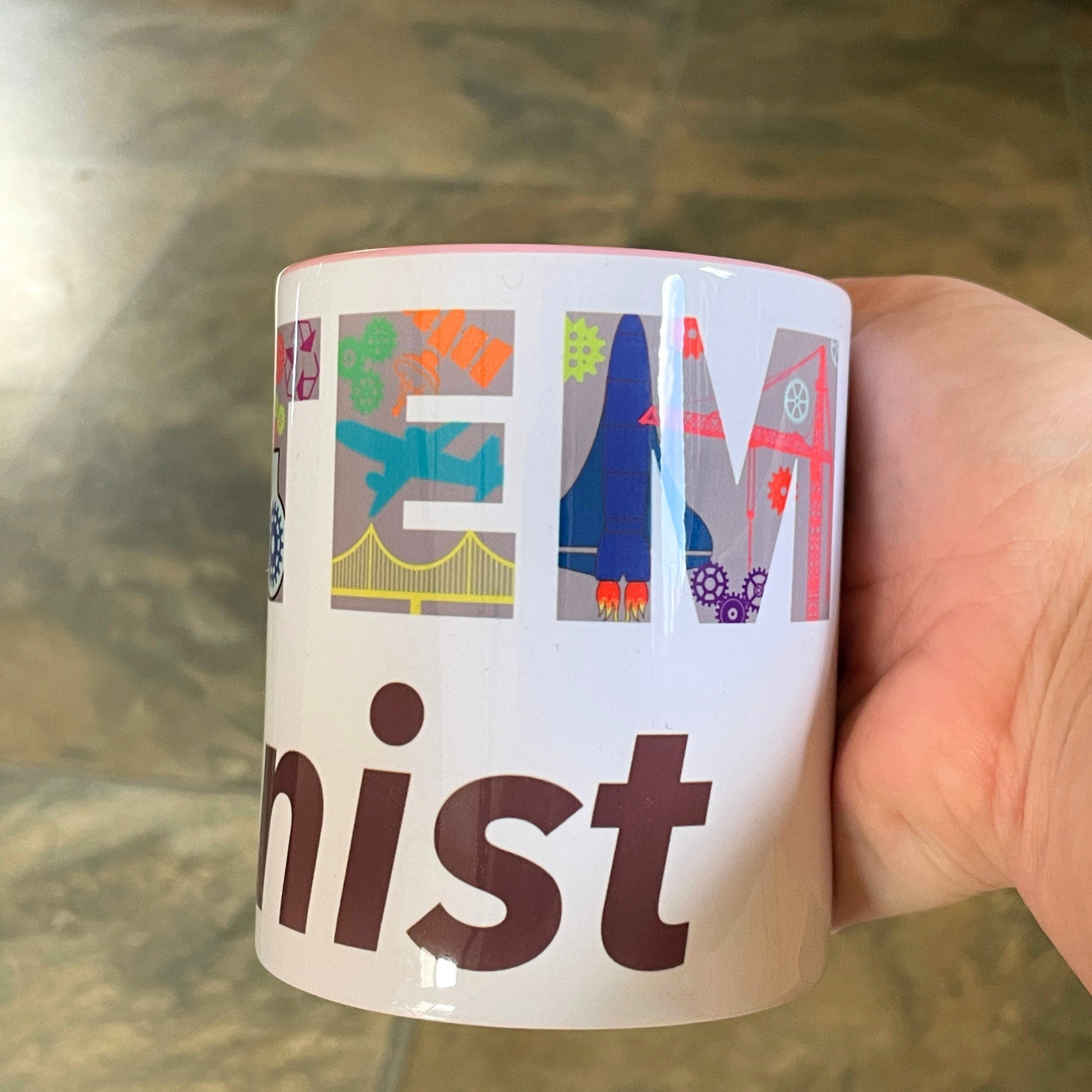 Personalised STEMinist Mug with Colour Handle and Inside. Women in STEM Customisable Gift