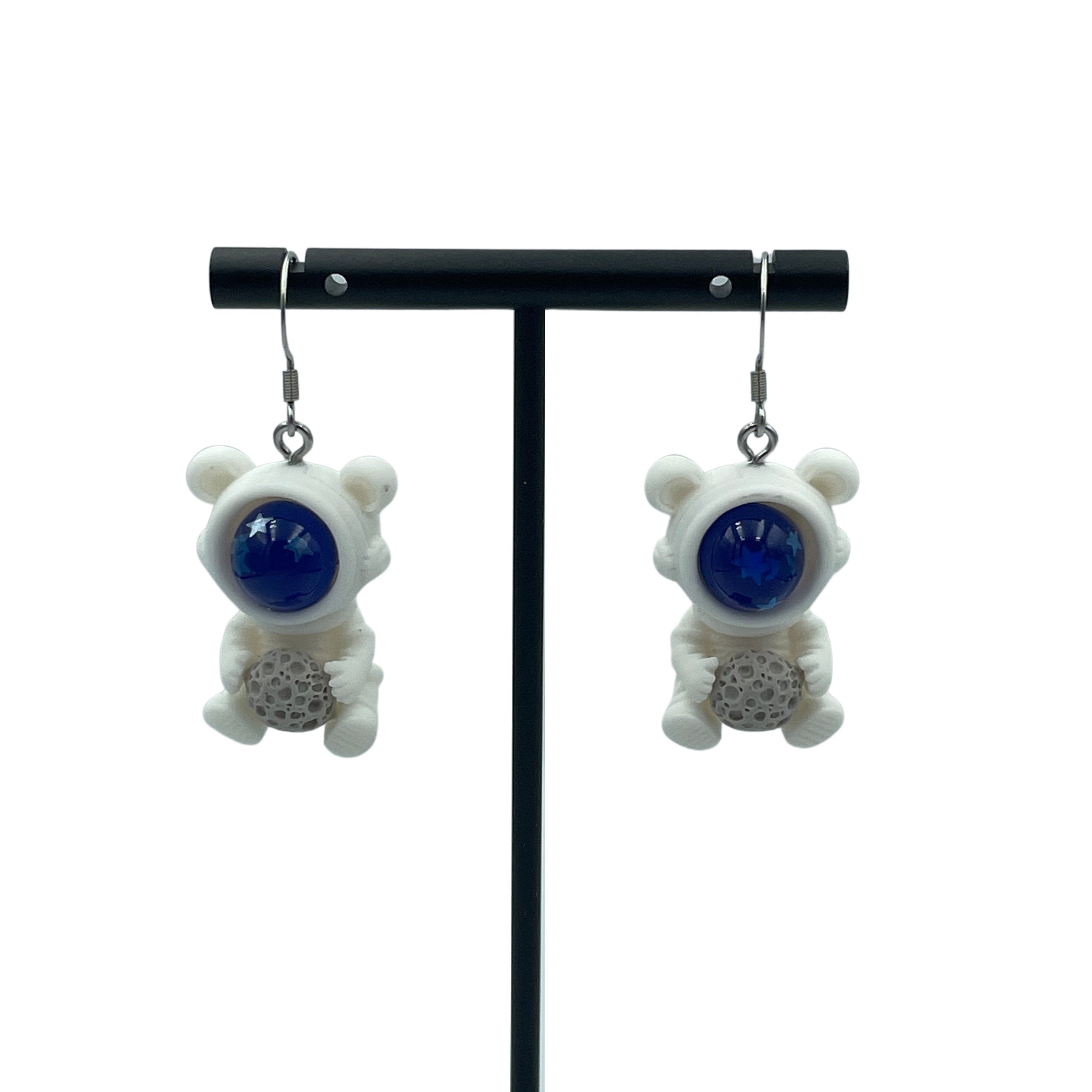 Cute Kawaii Space Bear Astronaut with Space Rock Earrings