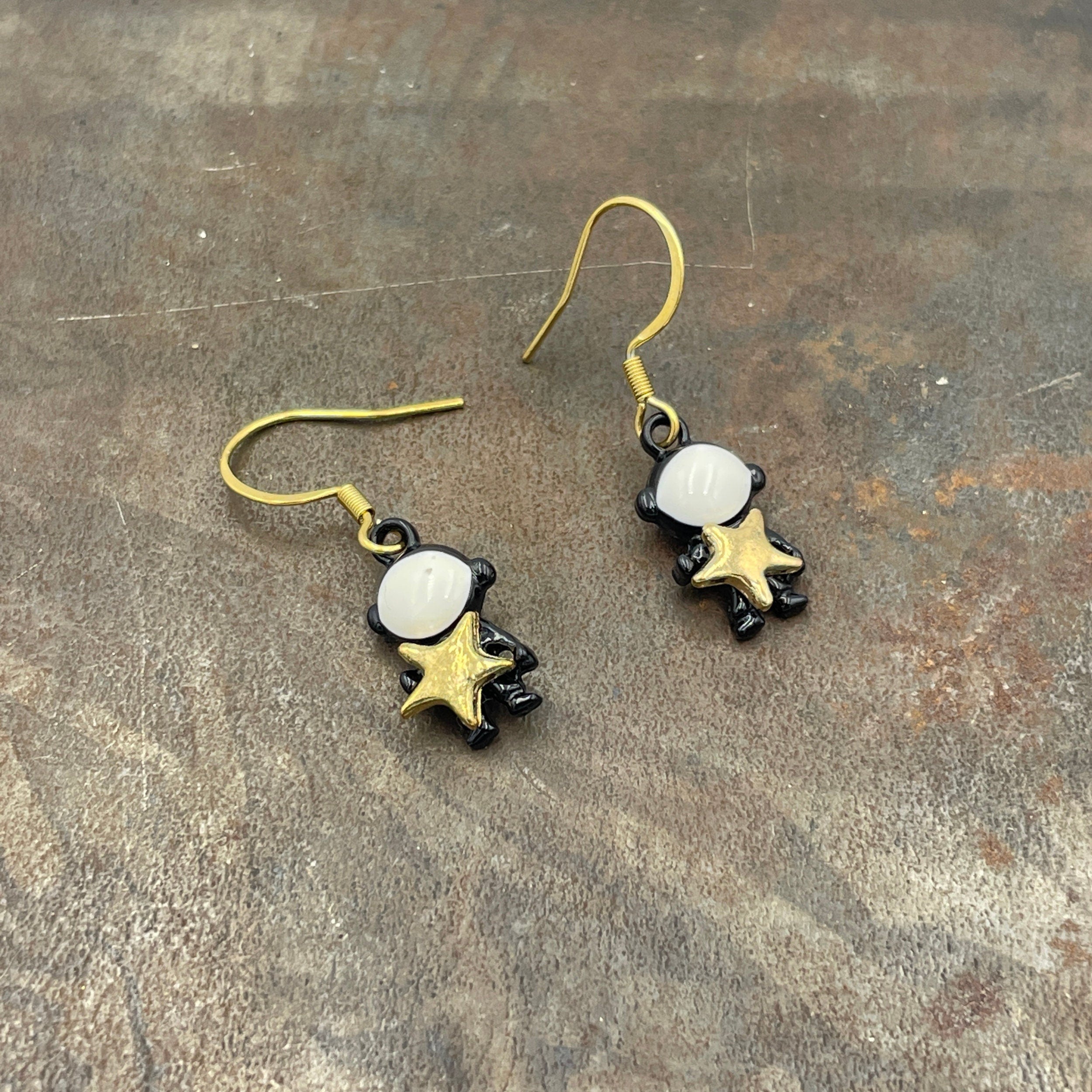 Small Science Space Black Astronaut with Star Earrings