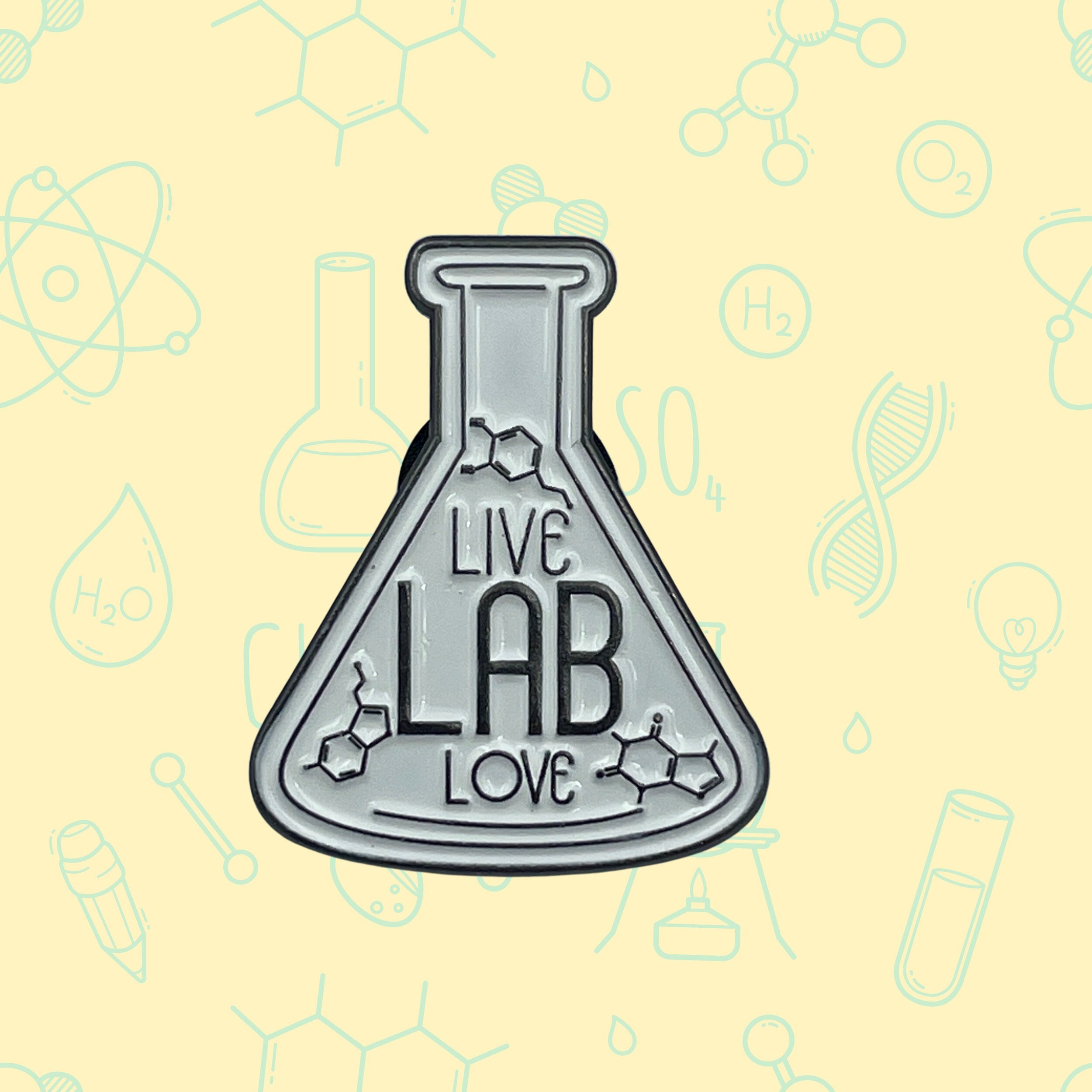 Science Enamel Pin. Live, Lab, Love Badge