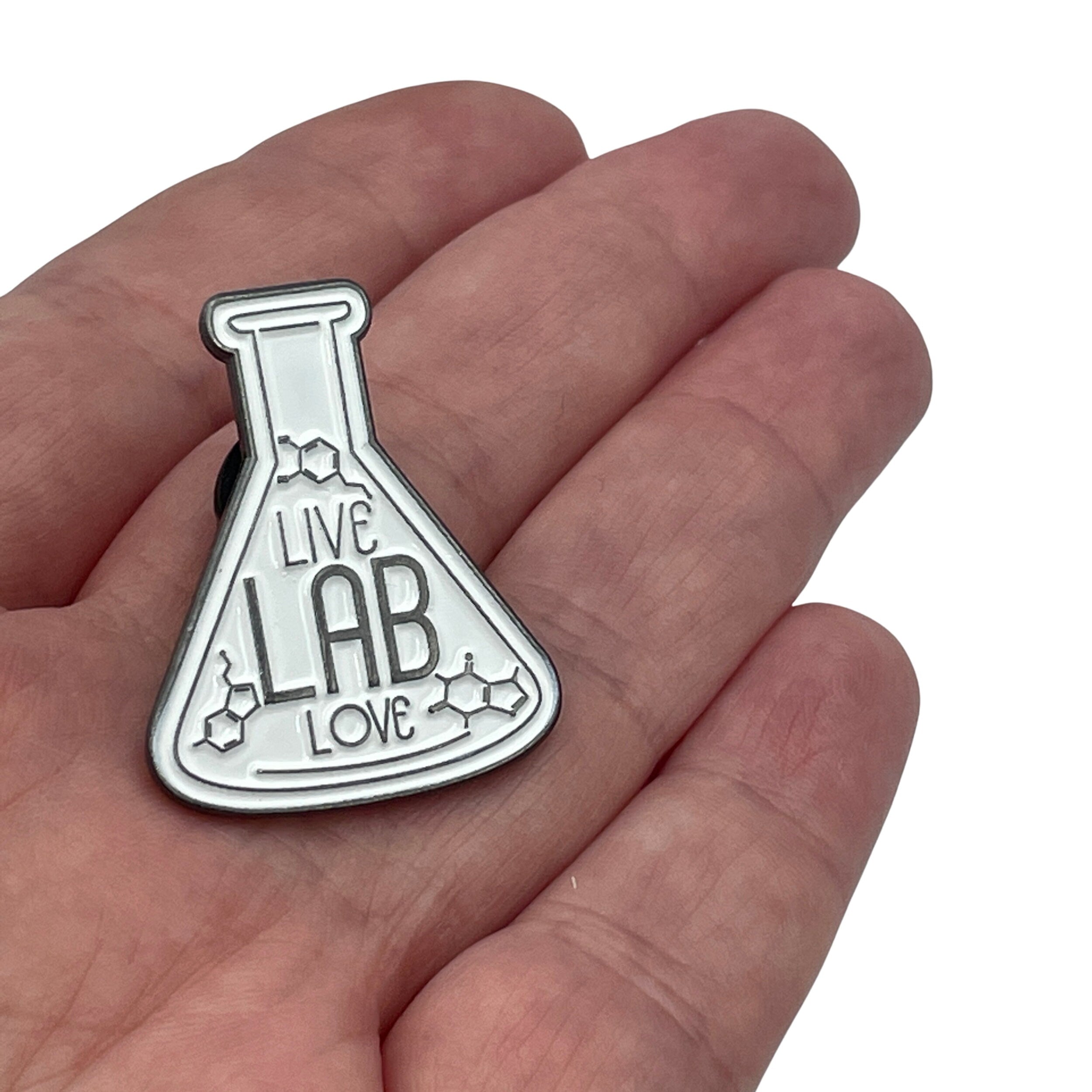 Science Enamel Pin. Live, Lab, Love Badge