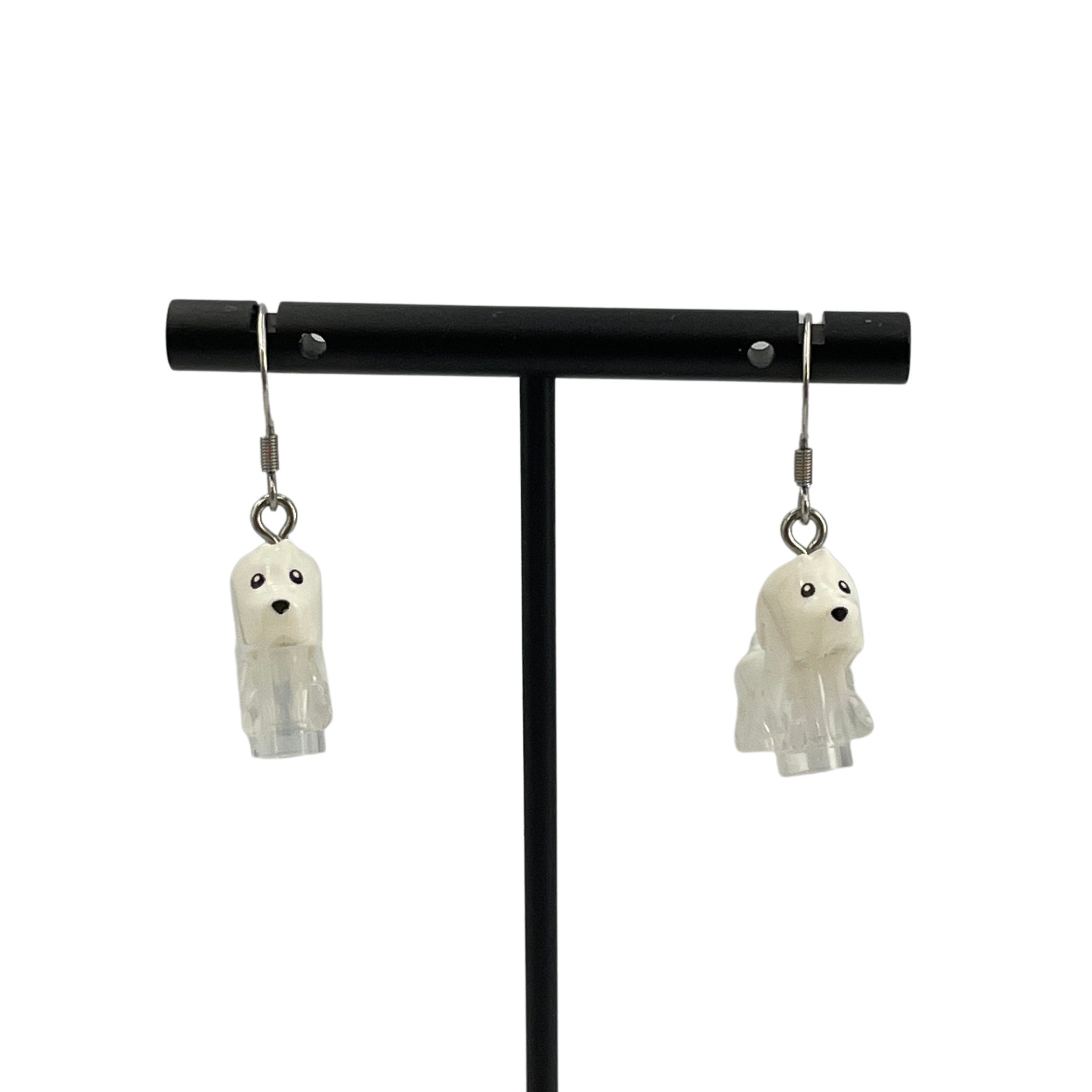 Ghost Dog Earrings made with upcycled LEGO®