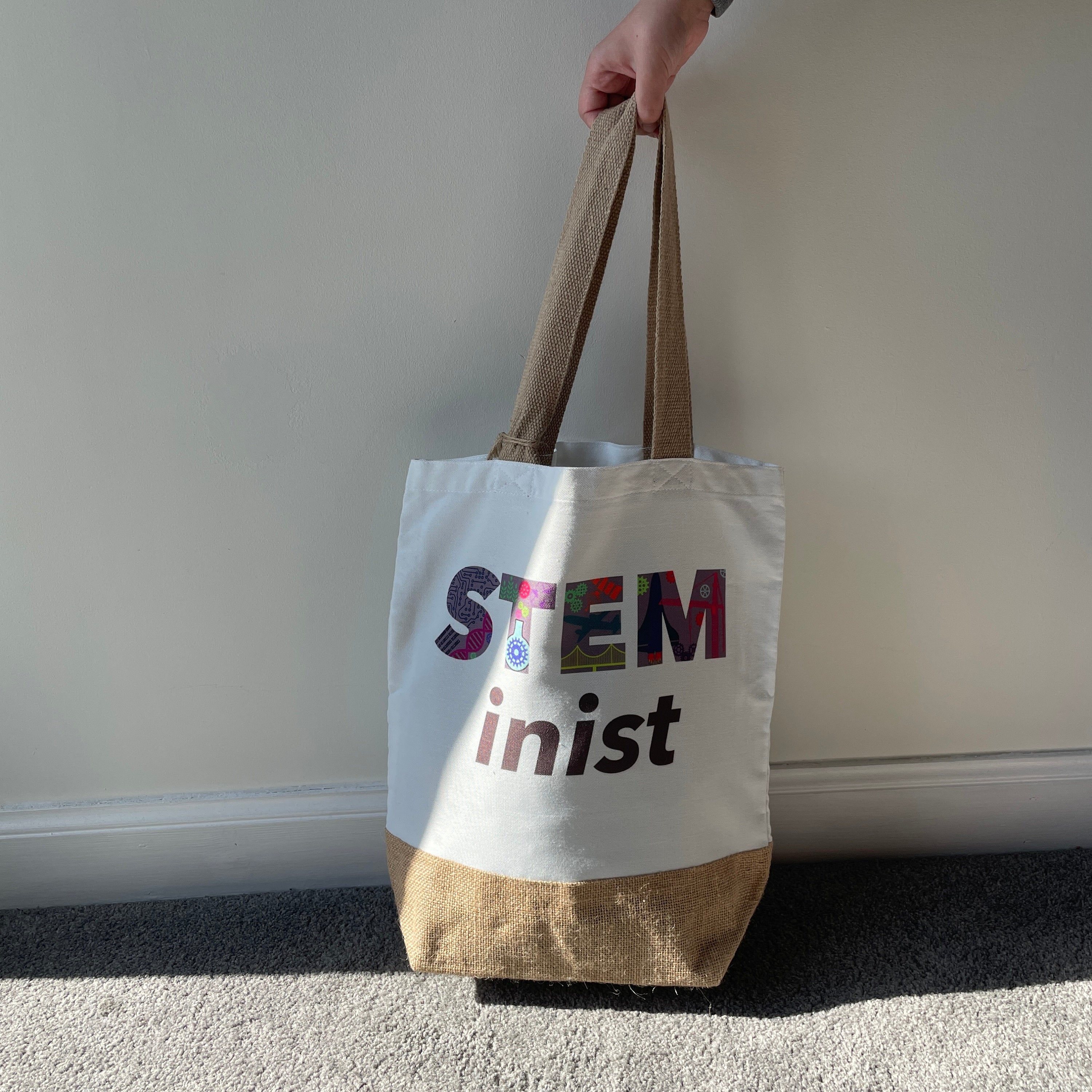 Personalised STEMinist Ethically Produced Thick Woven Jute Tote Bag