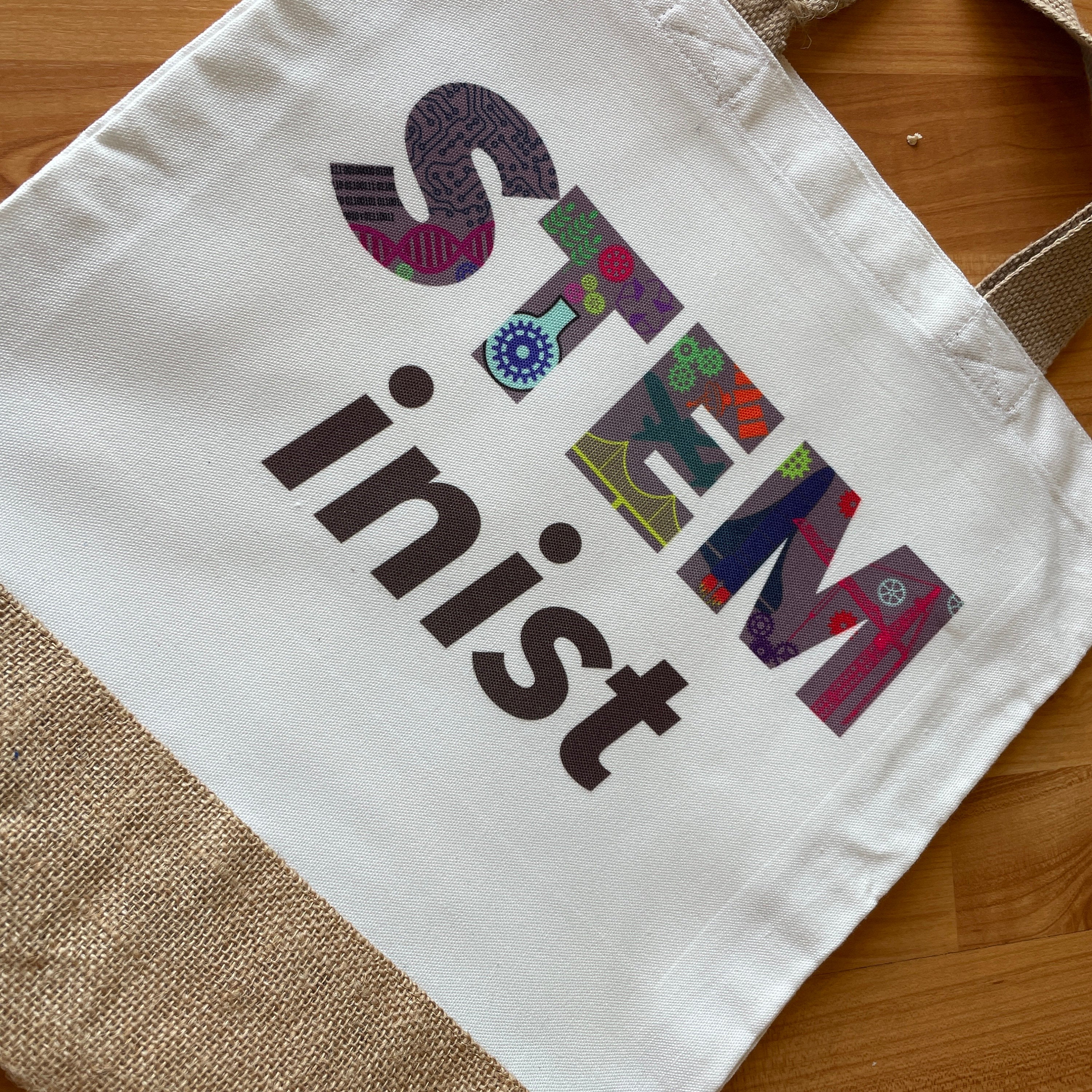 Personalised STEMinist Ethically Produced Thick Woven Jute Tote Bag