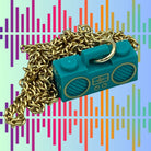 Teal Boombox Pendant on Gold Chain Necklace made with upcycled LEGO®