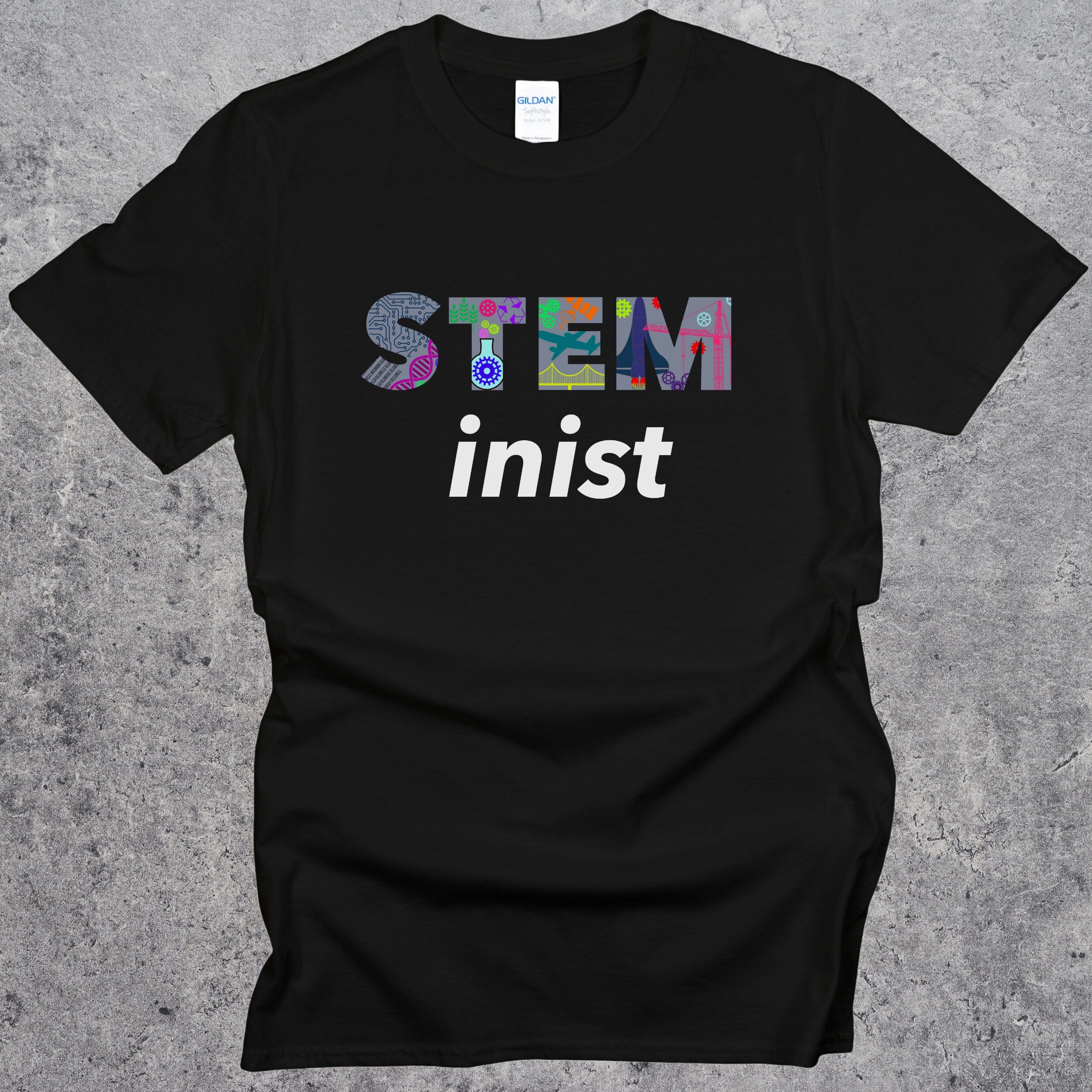 Graphic STEMinist T-shirt. Women in STEM Science, Engineering, Technology and Math Top Black