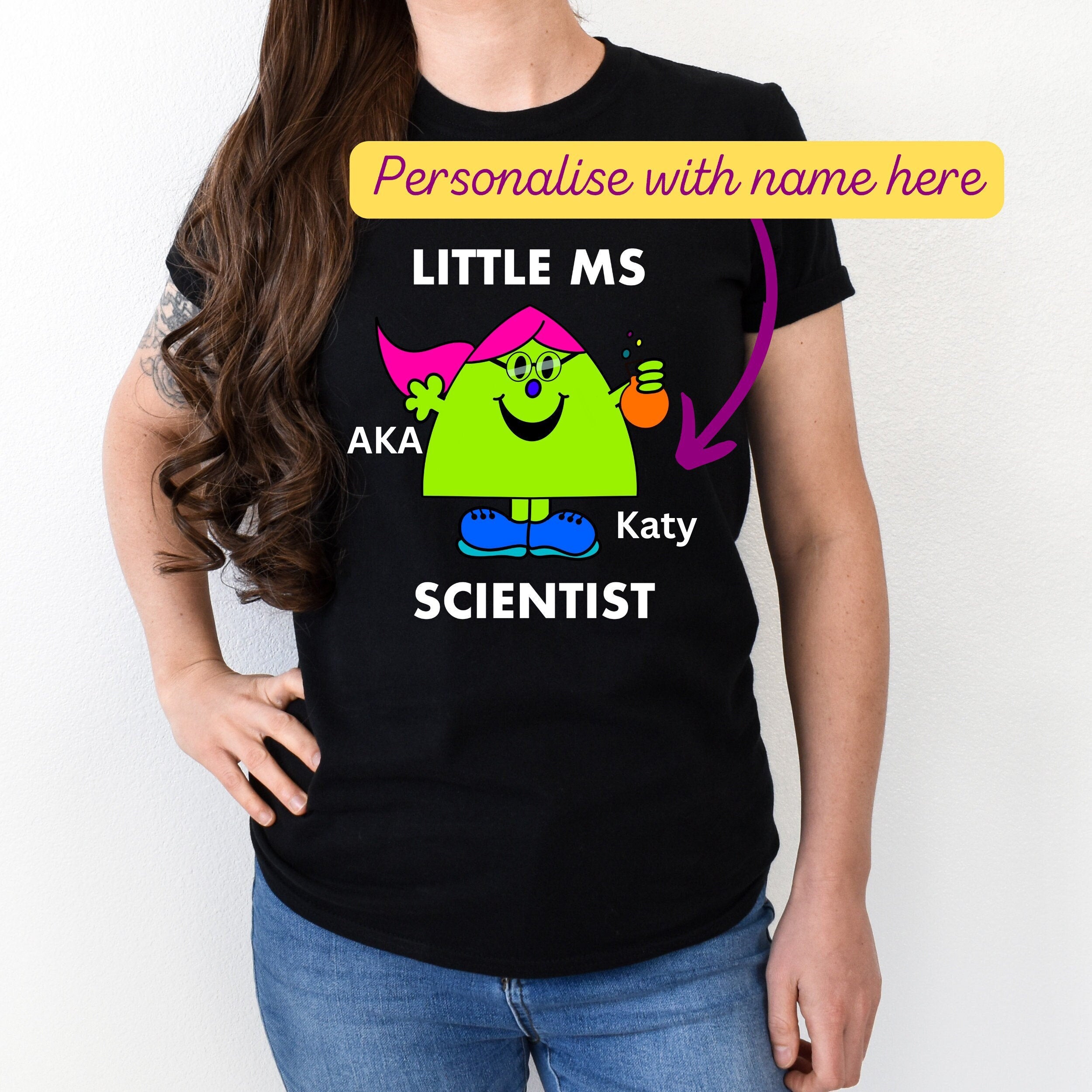 Personalised Ms Scientist T-shirt. Relaxed fit Women in Science Top