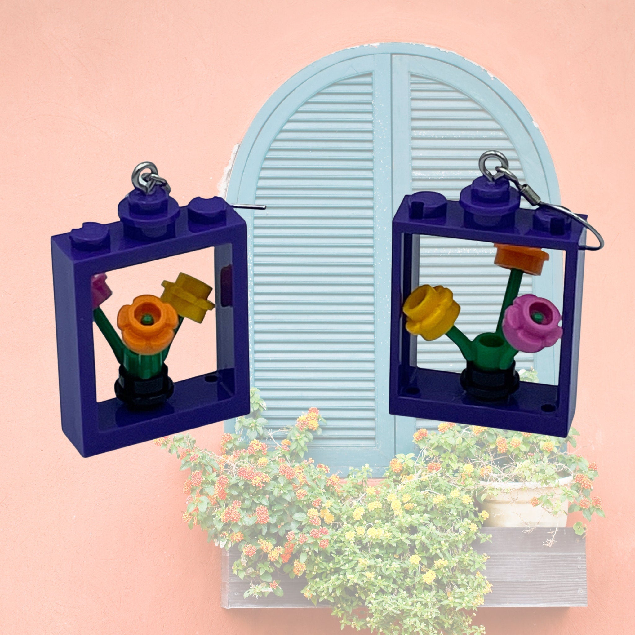 Window Flower box Statement Earrings made with upcycled LEGO®