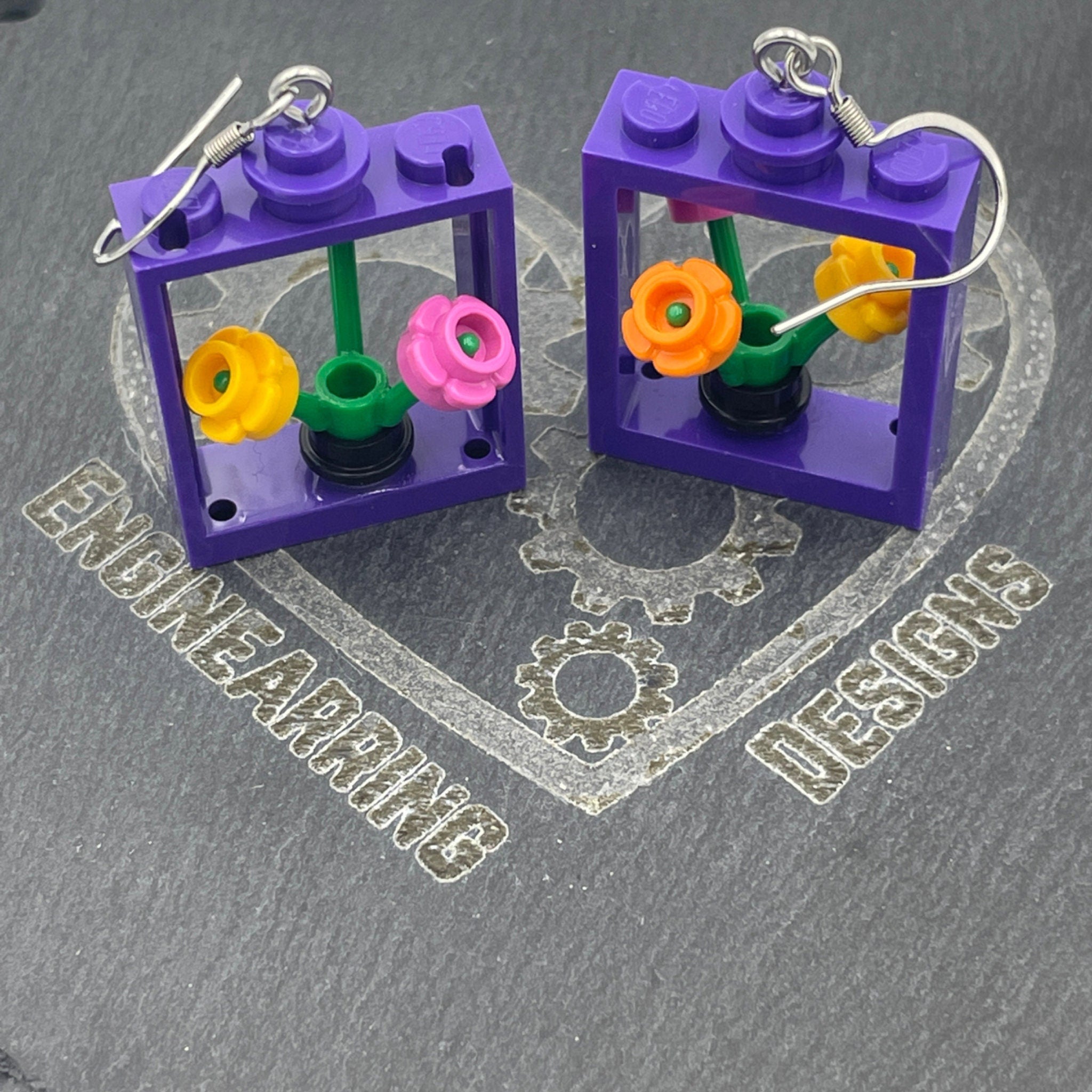 Window Flower box Statement Earrings made with upcycled LEGO®