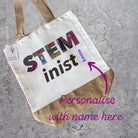 Personalised STEMinist Ethically Produced Thick Woven Jute Tote Bag