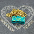 Teal Boombox Pendant on Gold Chain Necklace made with upcycled LEGO®