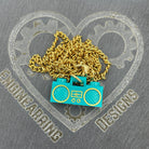 Teal Boombox Pendant on Gold Chain Necklace made with upcycled LEGO®