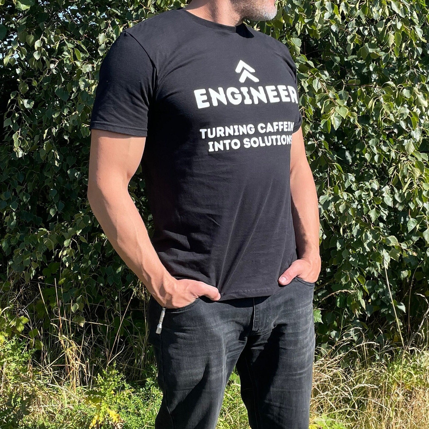 Engineering Turning Caffeine into Solutions T-shirt. Coffee Funny Engineer Top