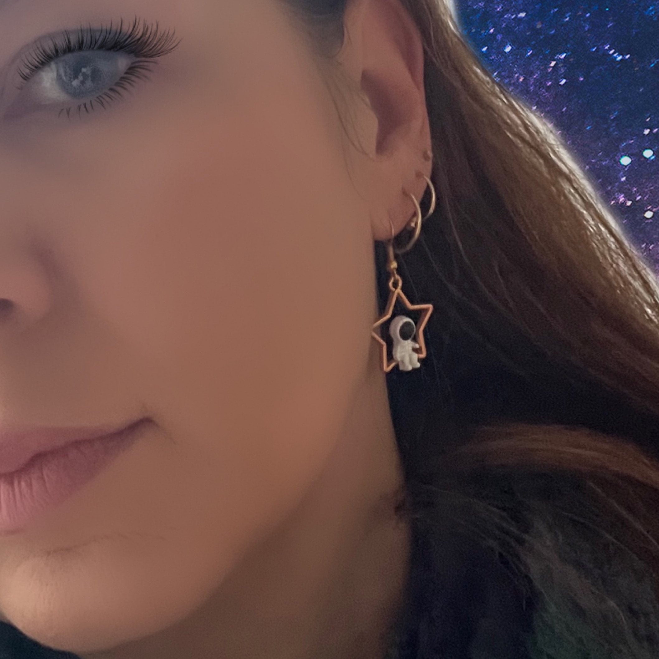 Science Space Astronaut sitting on a Star Earrings. Stargazer, Engineer or Science gift.