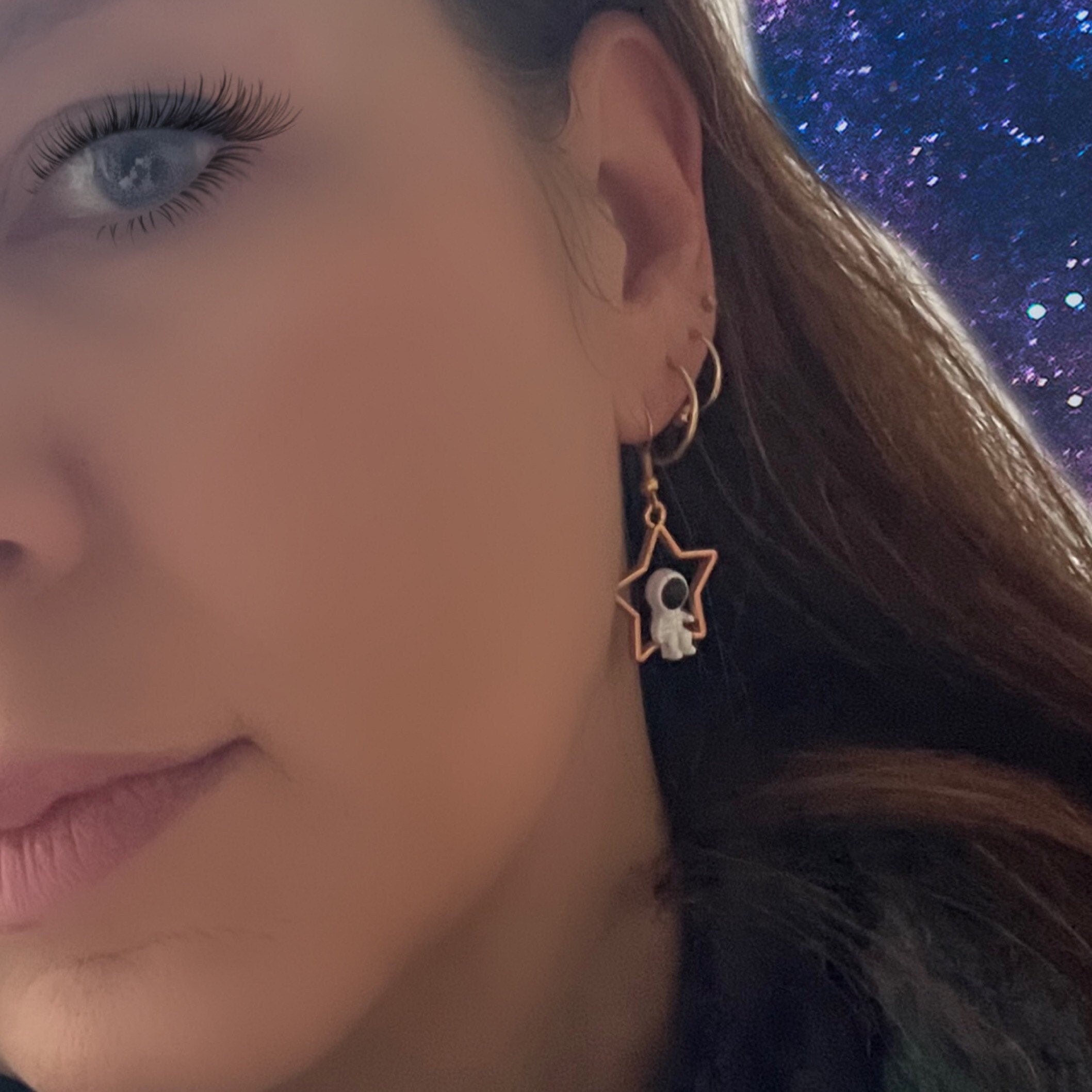 Cute Kawaii Star and Moon Astronaut Space Earrings