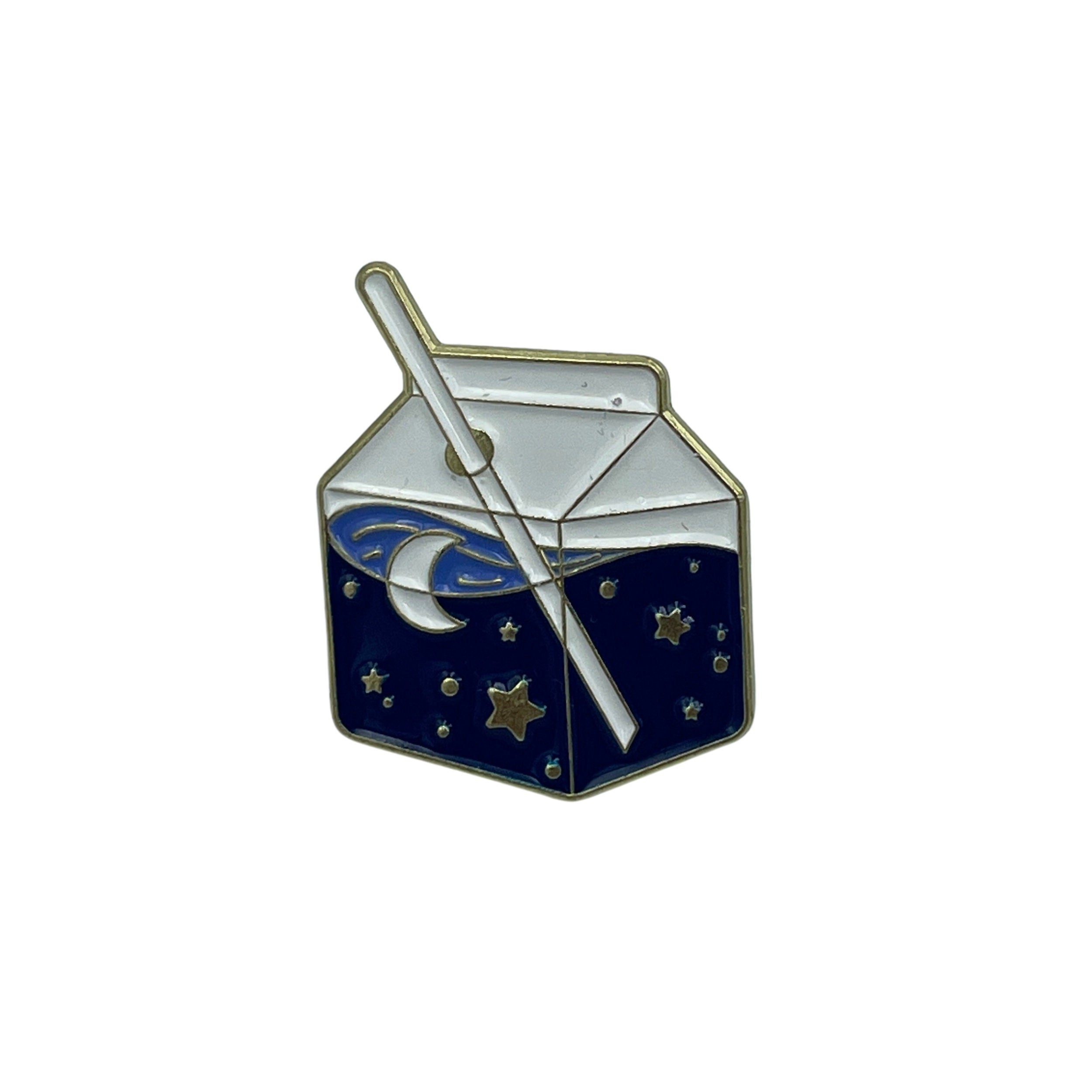 Space in a Milk Carton Enamel Pin Badge. Kawaii Cute STEM Science Brooch