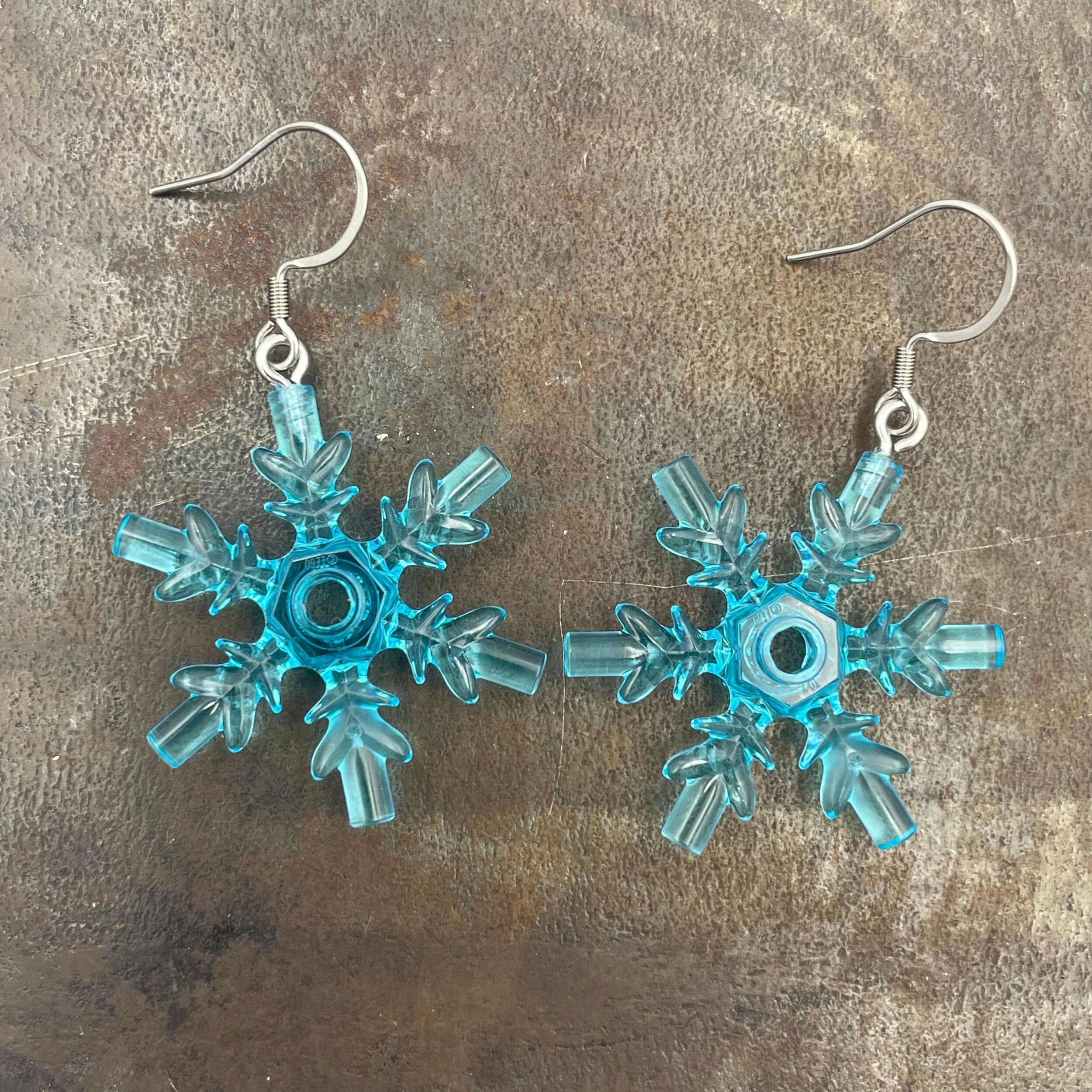 Snowflake Earrings made with upcycled LEGO®