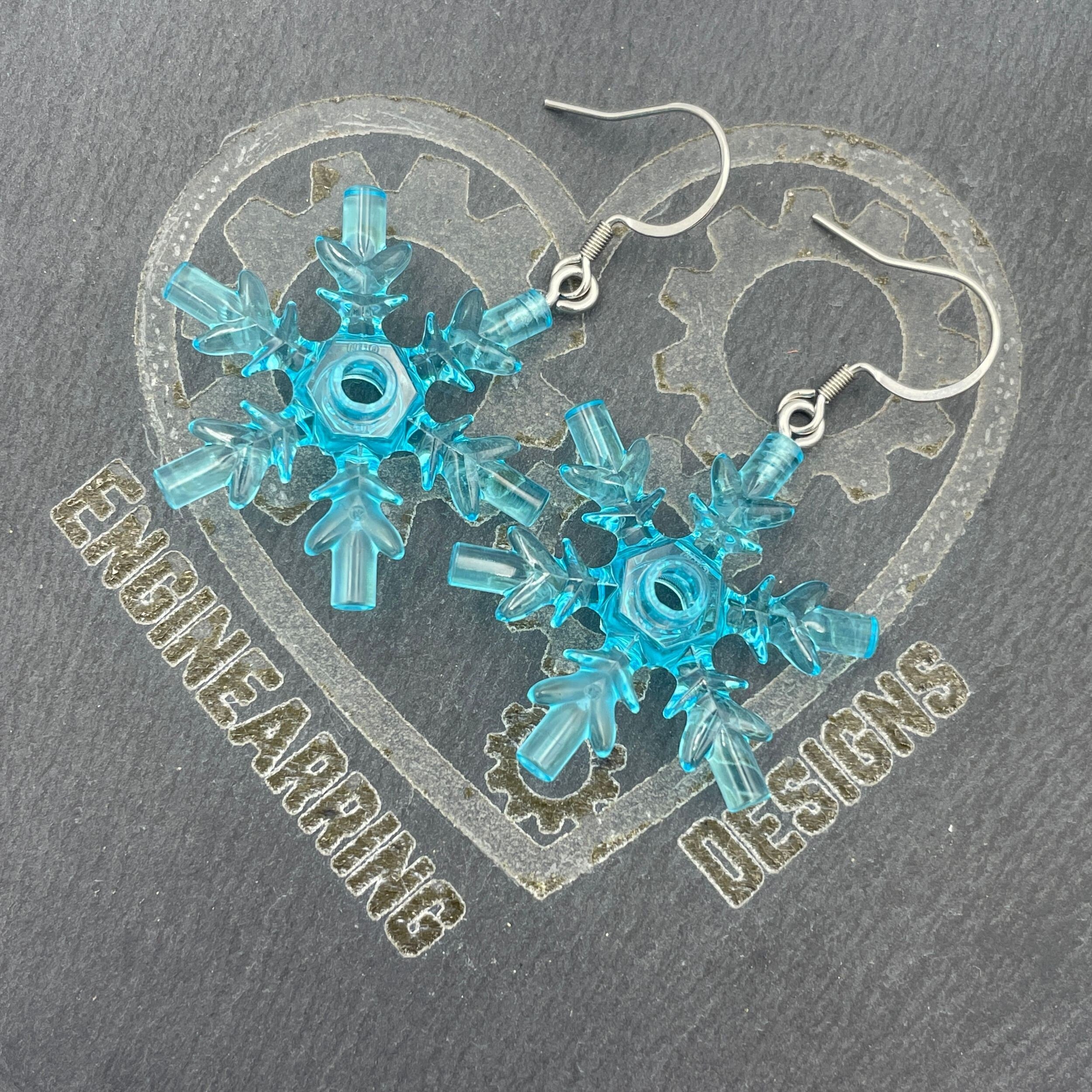 Snowflake Earrings made with upcycled LEGO®